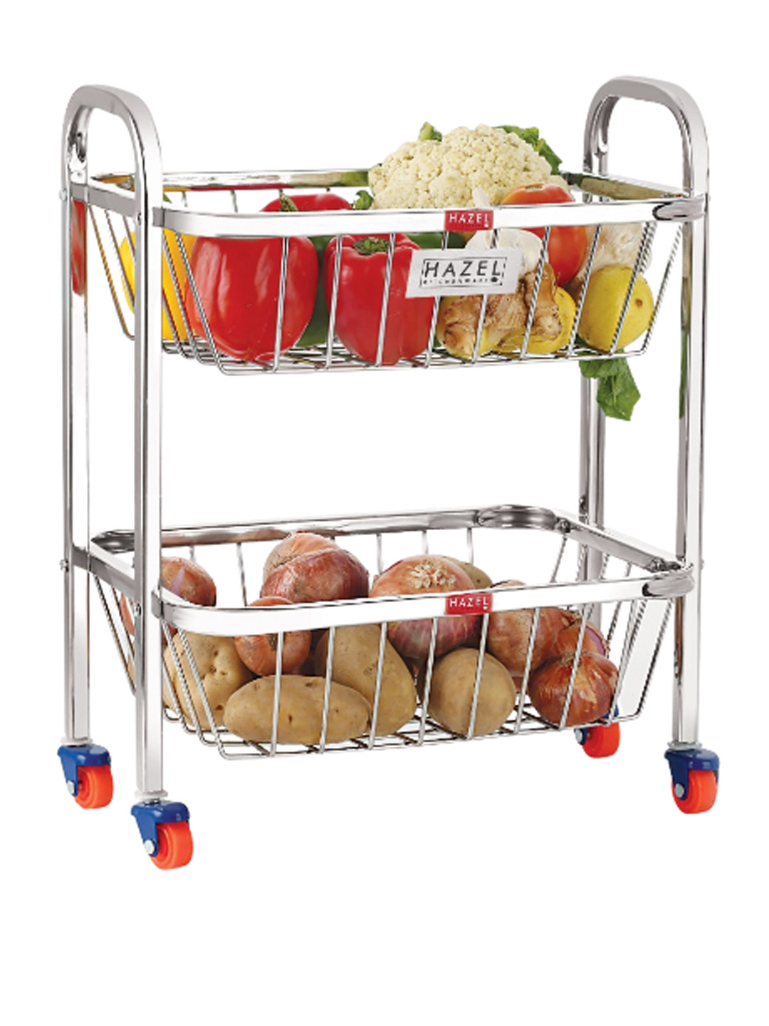 

HAZEL Silver-Toned 2 Layer Stainless Steel Fruit Vegetable Trolley Basket
