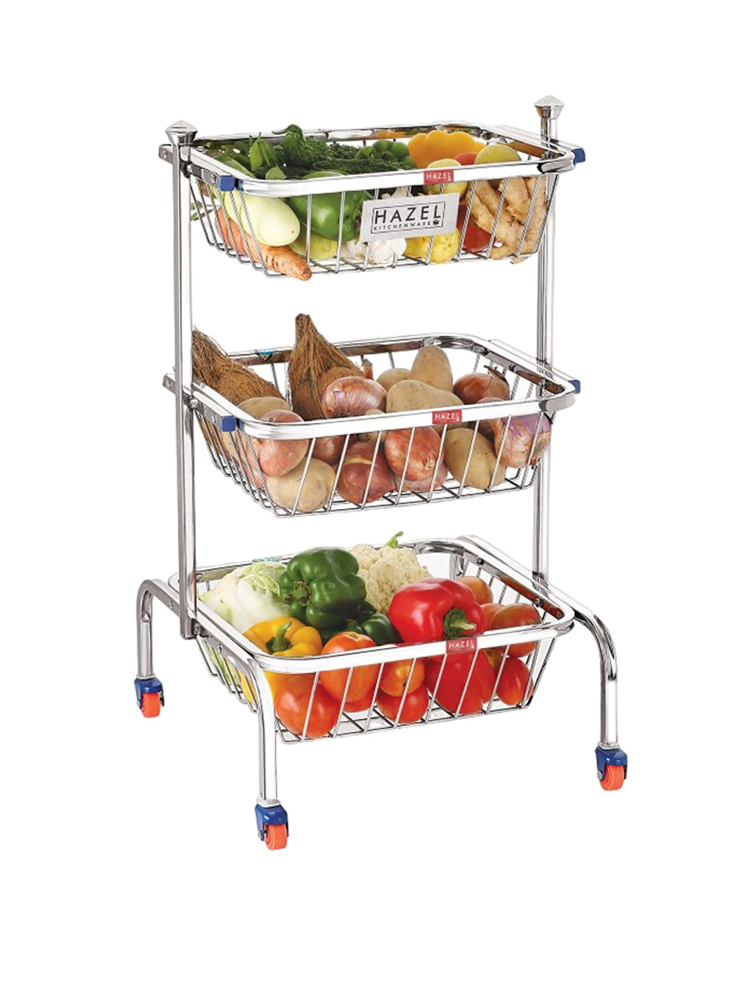 

HAZEL Silver-Toned Kitchen Rack Stand Basket Trolley with Wheel