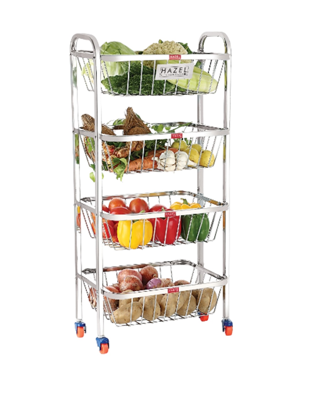 

HAZEL Silver-Toned Fruit Vegetable Basket Trolley Rack Rectangle Stand with Wheel