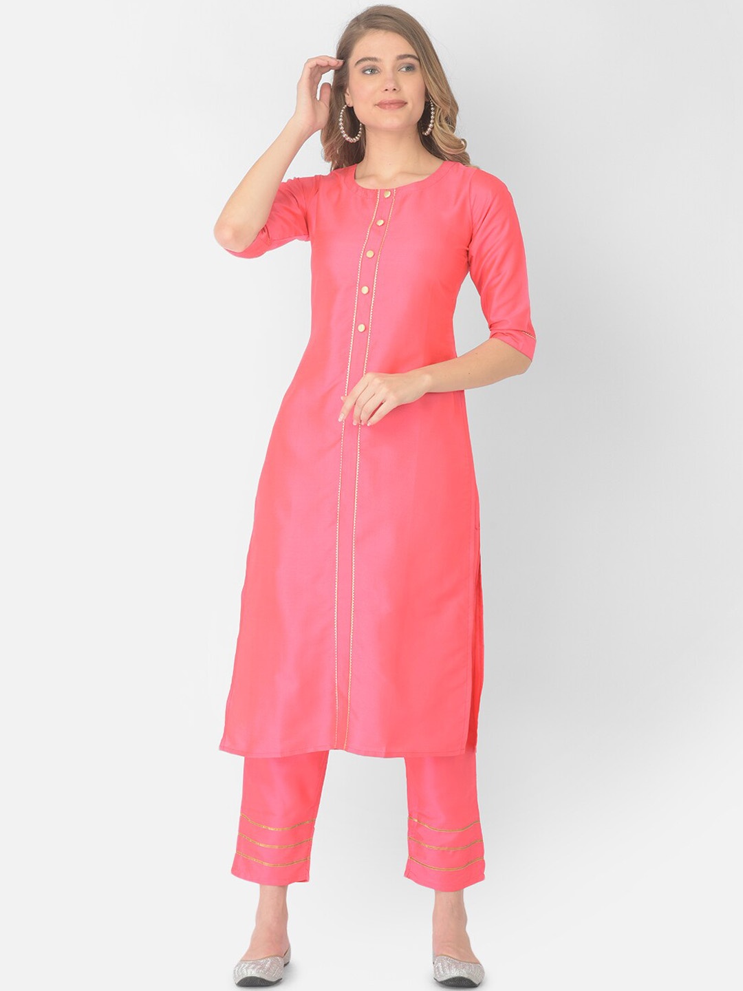 

V TRADITION Women Gotta Patti Kurta with Trousers, Pink