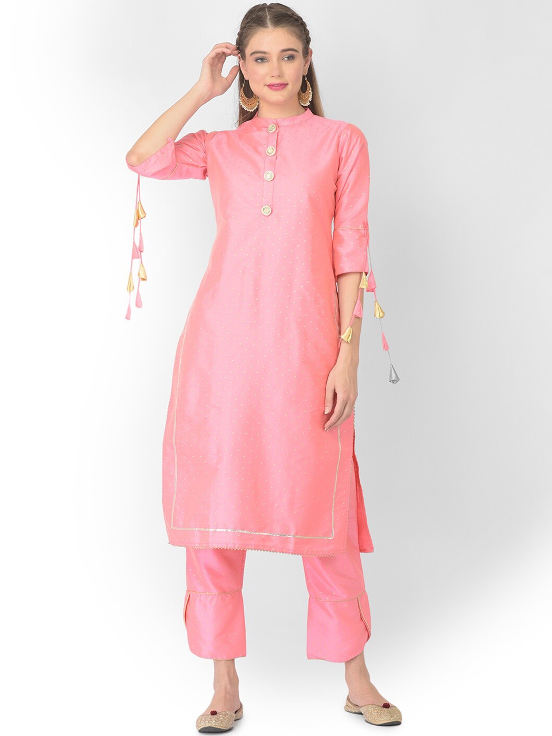 

V TRADITION Women Printed Kurta with Trousers, Pink