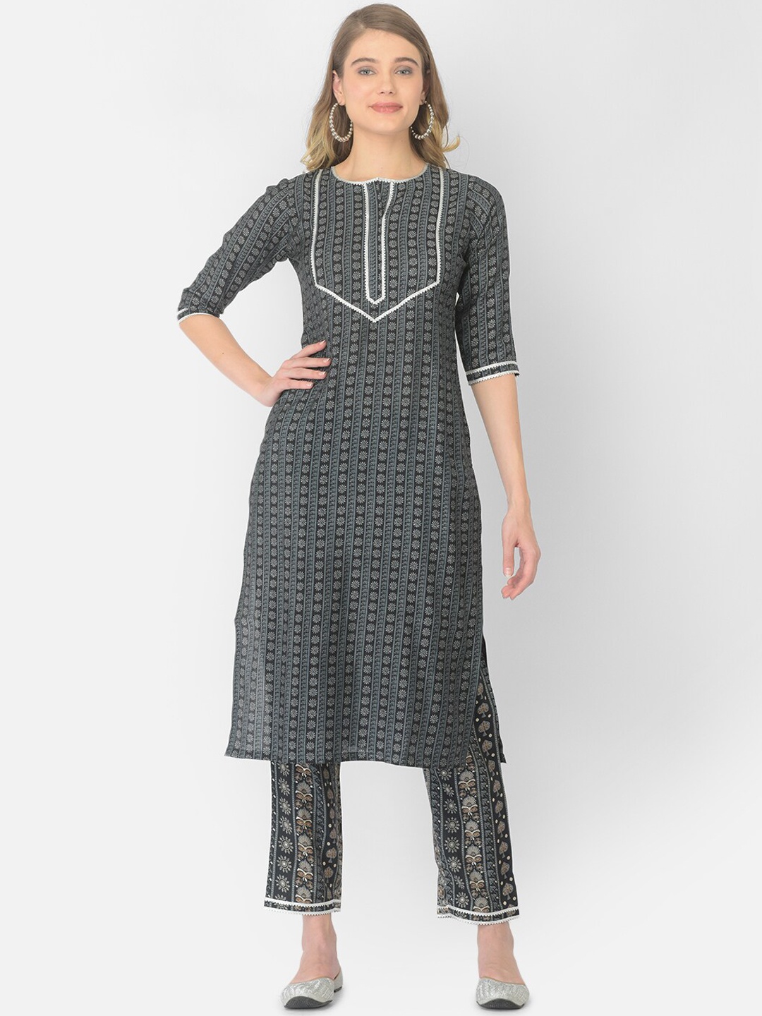 

V TRADITION Women Printed Kurta with Trousers, Blue
