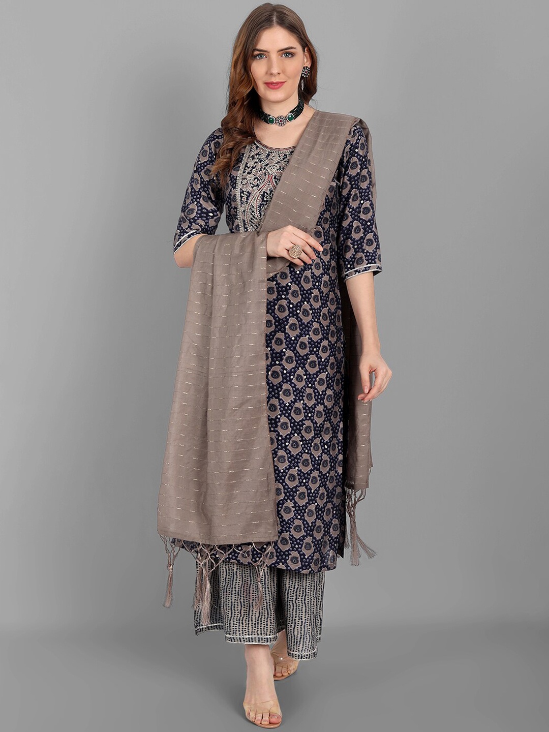 

V TRADITION Women Ethnic Motifs Printed Kurta with Trousers, Blue