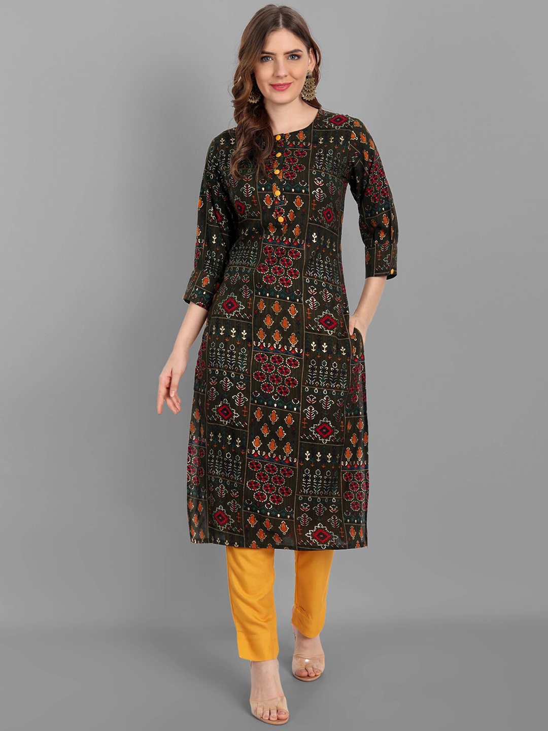 

V TRADITION Women Printed Kurta with Trousers, Green