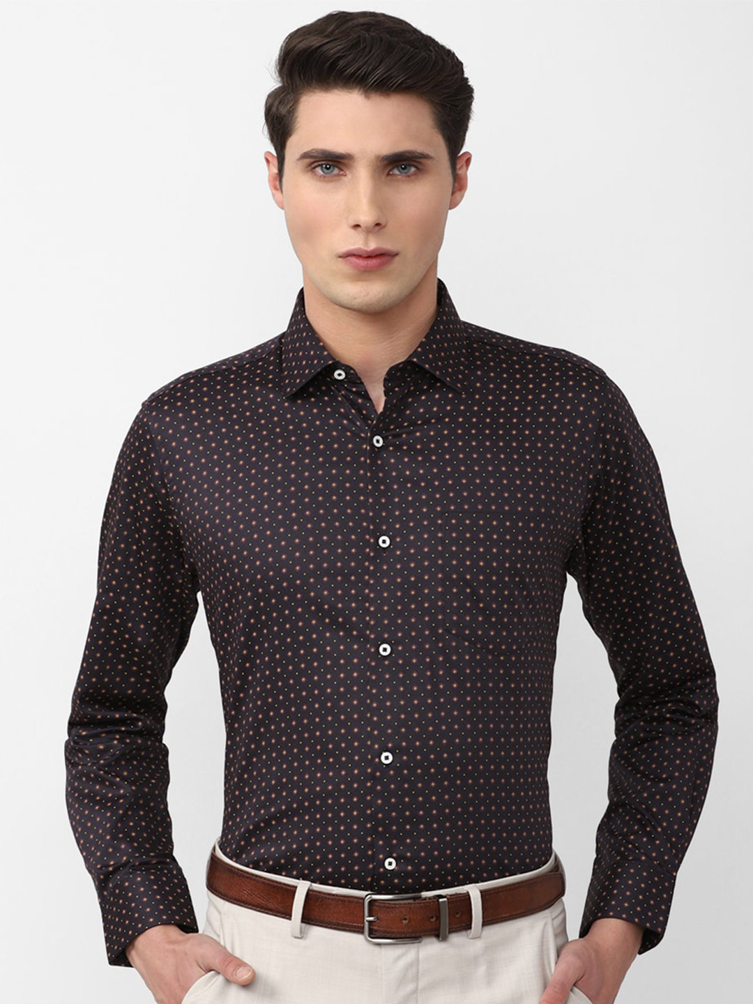 

Van Heusen Men Micro Ditsy Printed Cotton Formal Shirt, Coffee brown