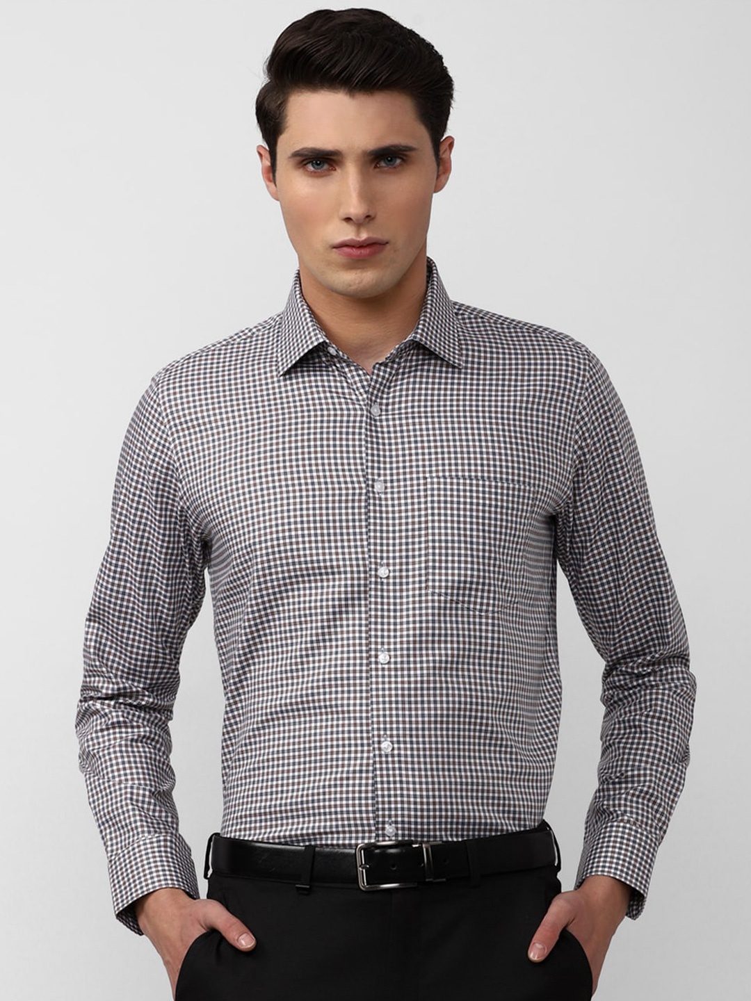 

Van Heusen Men Slim Fit Micro Checks Checked Pure Cotton Formal Shirt, Grey
