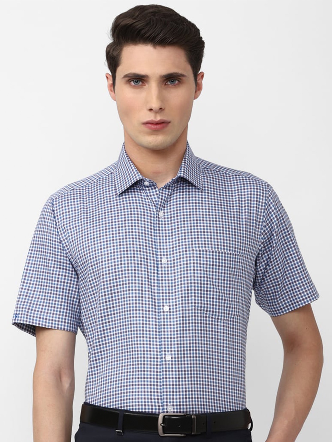 

Van Heusen Men Micro Checks Checked Pure Cotton Formal Shirt, Blue