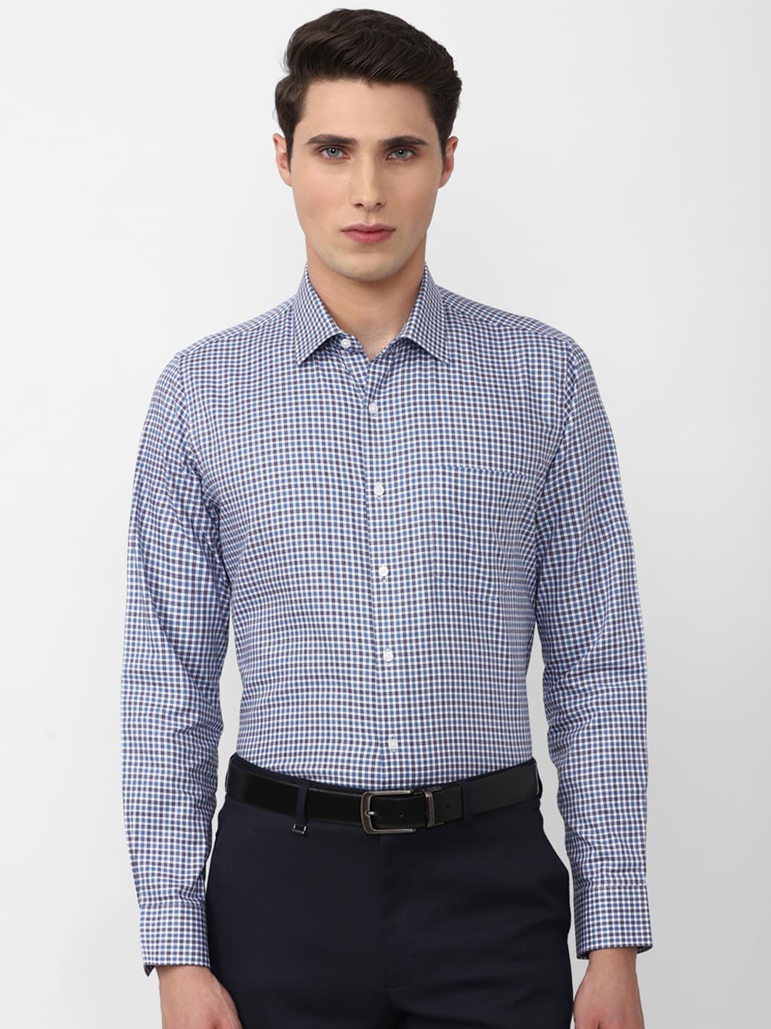 

Van Heusen Men Slim Fit Checked Pure Cotton Formal Shirt, Blue