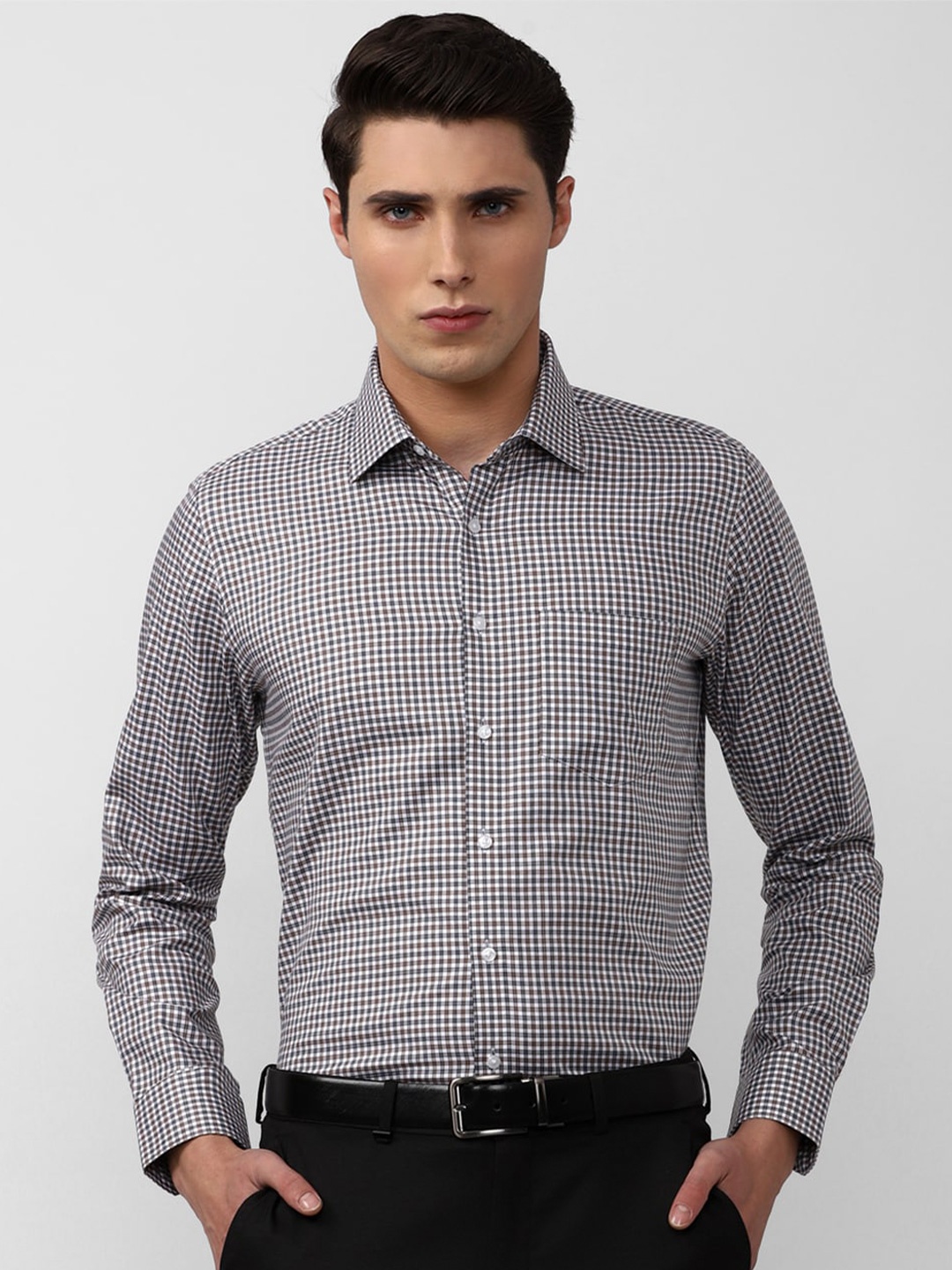 

Van Heusen Men Slim Fit Micro Checked Formal Shirt, Grey