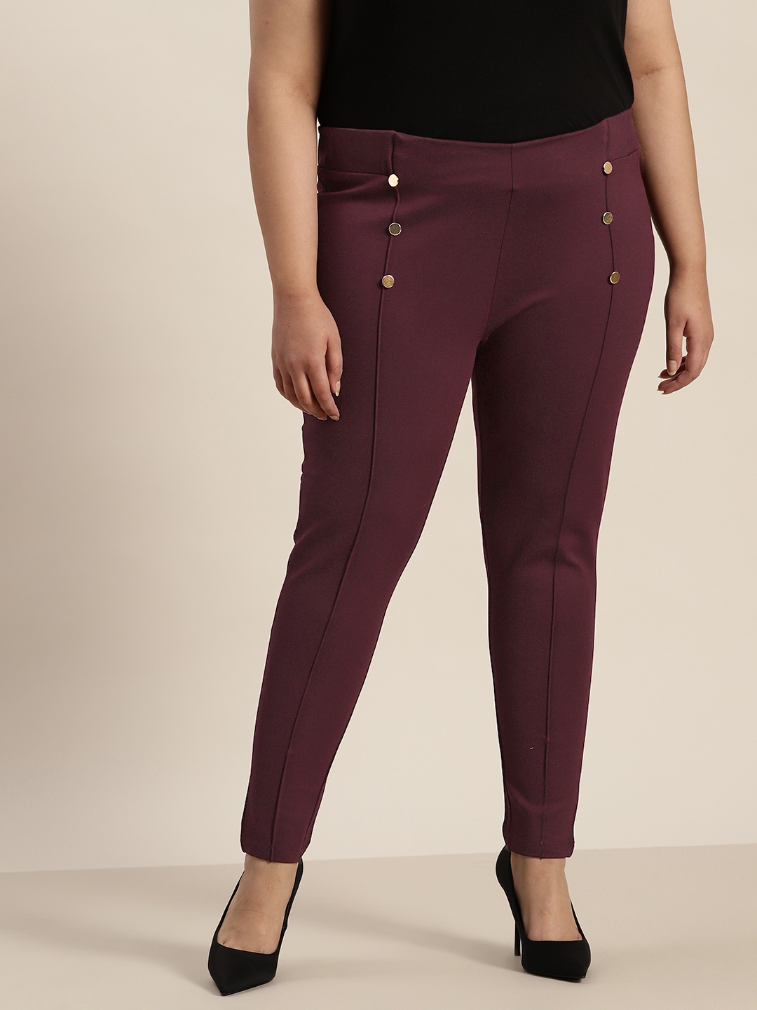 

Sztori Women Plus Size Solid Treggings, Maroon