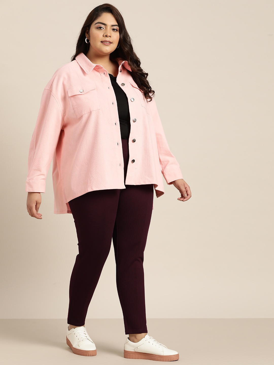 

Sztori Women Plus Size High Waist Solid Treggings, Burgundy