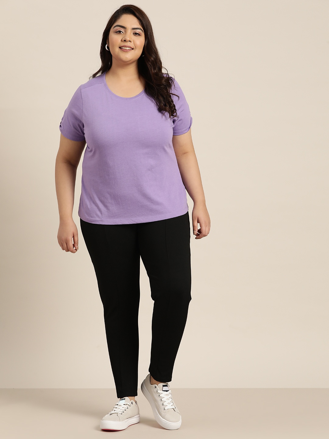 

Sztori Women Plus Size High Waist Solid Treggings, Black