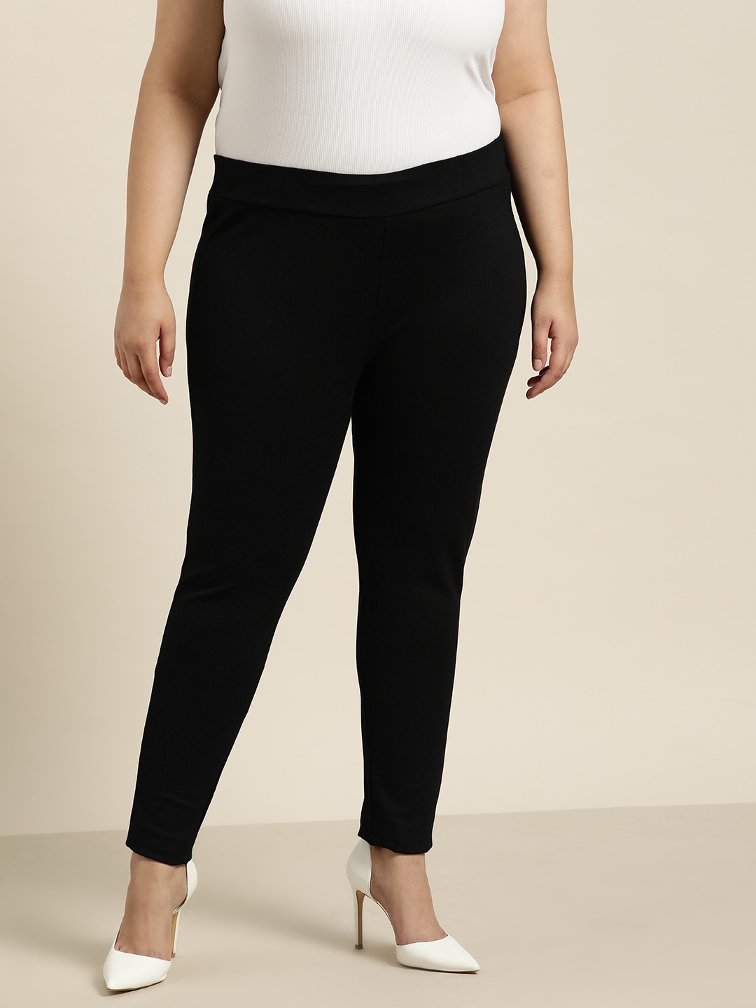 

Sztori Women Plus Size High Waist Jeggings, Black