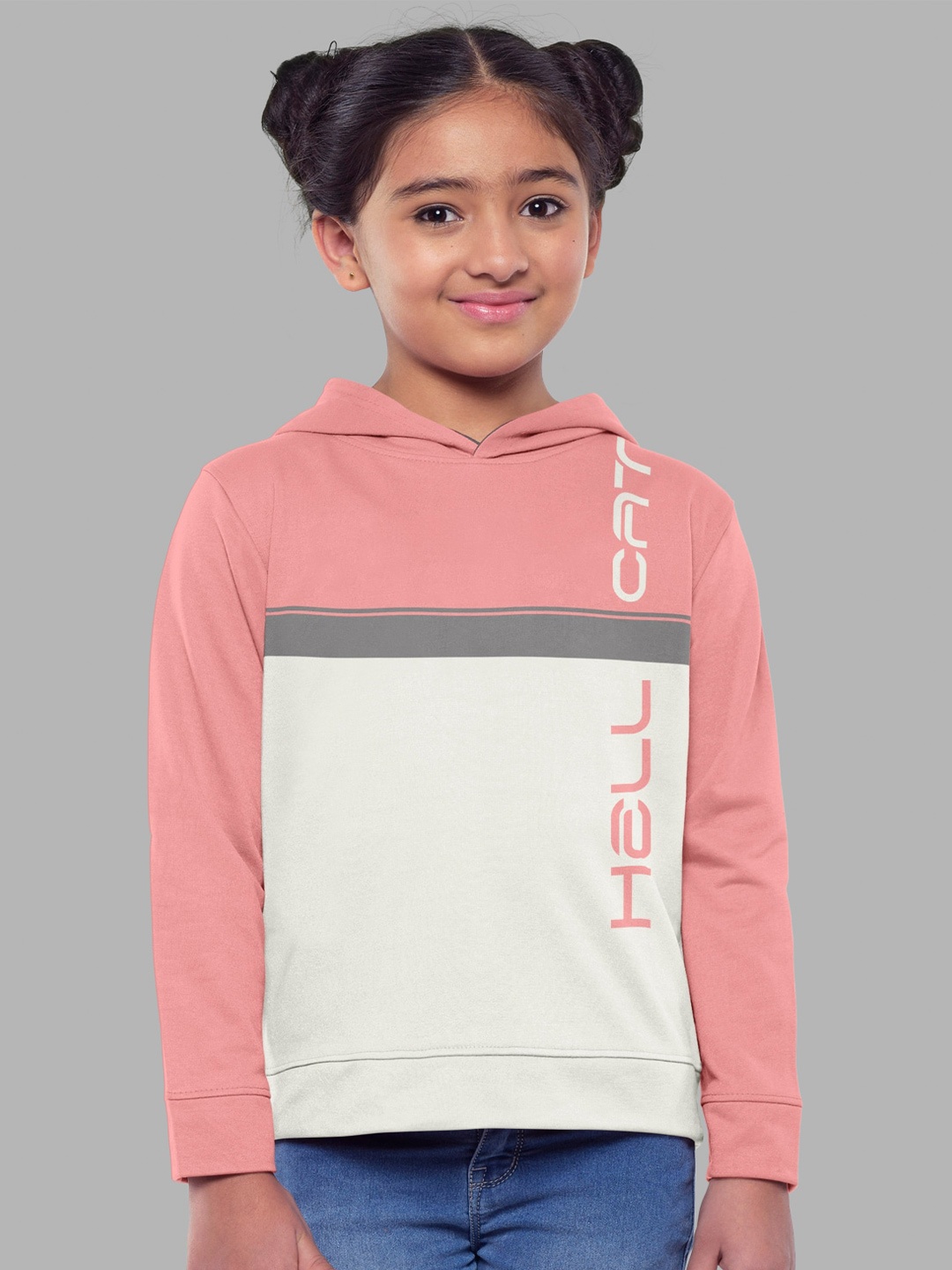 

HELLCAT Girls Colourblocked Hooded Cotton Sweatshirt, Peach