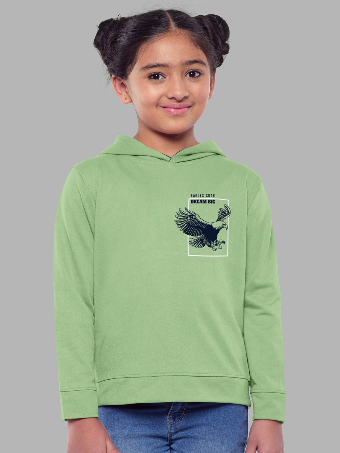 

HELLCAT Girls Printed Hooded Cotton Sweatshirt, Green