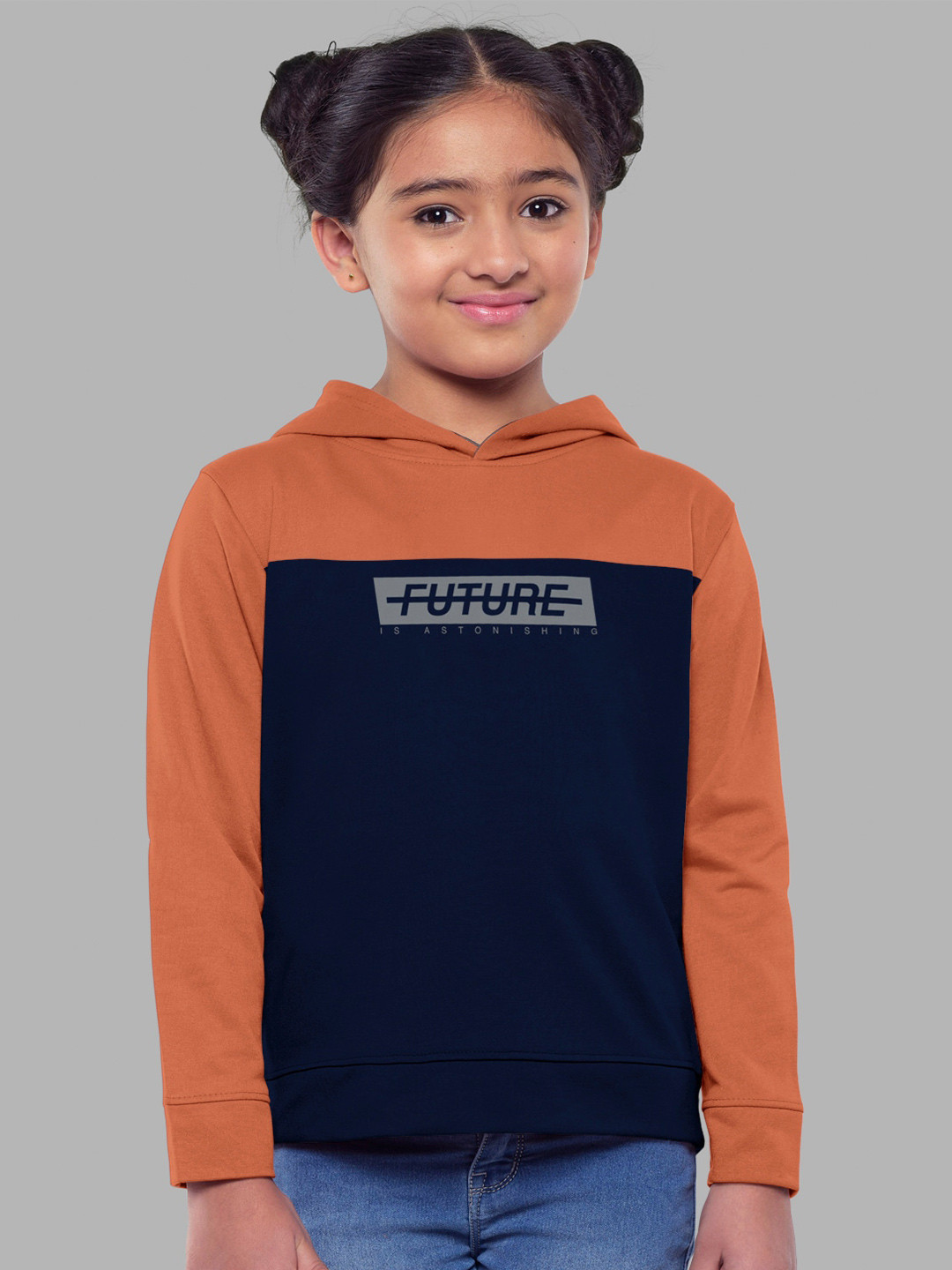 

HELLCAT Girls Colourblocked Hooded Cotton Sweatshirt, Orange