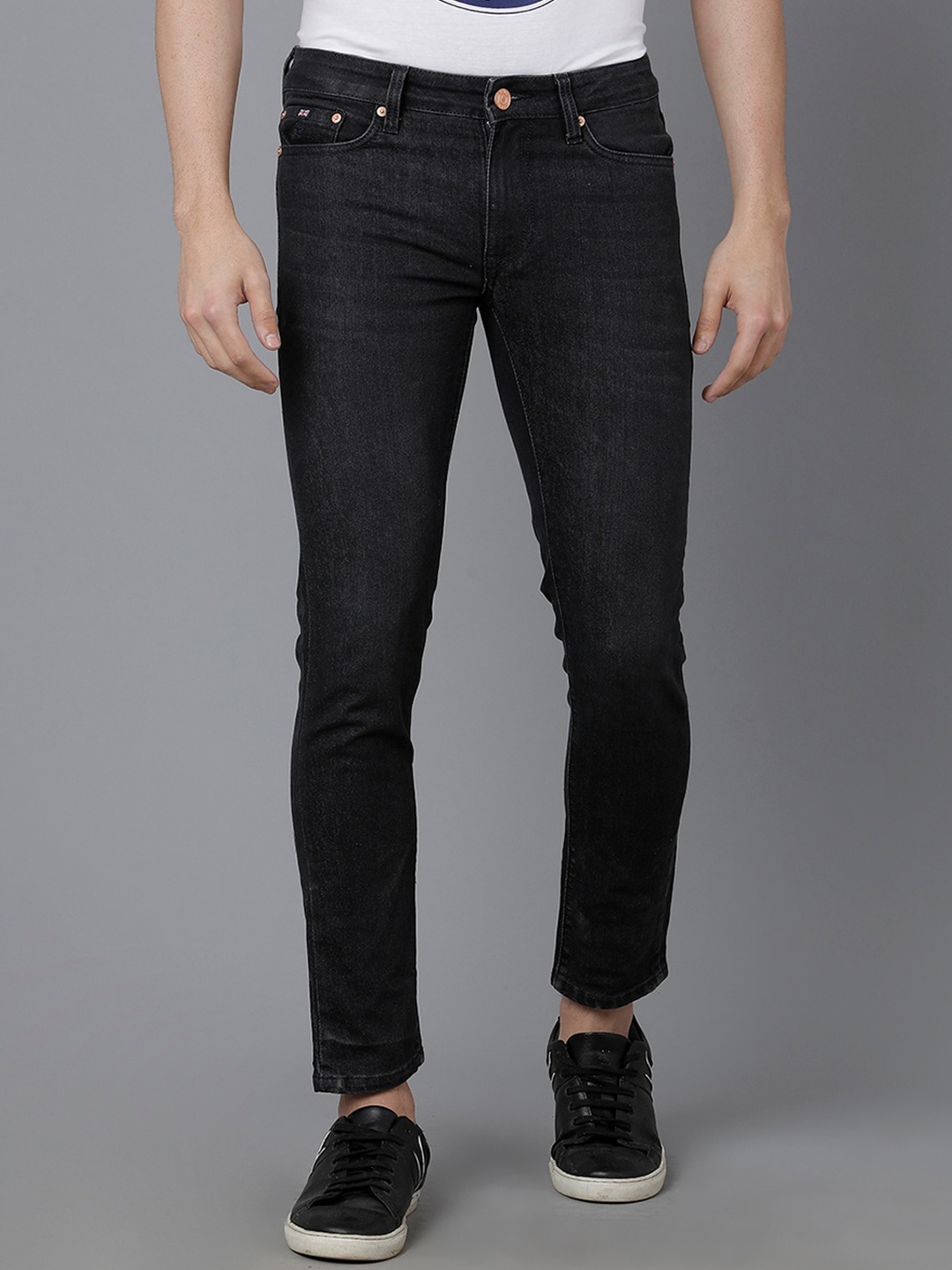 

Double Two Men Lean Slim Fit Low-Rise Stretchable Jeans, Charcoal