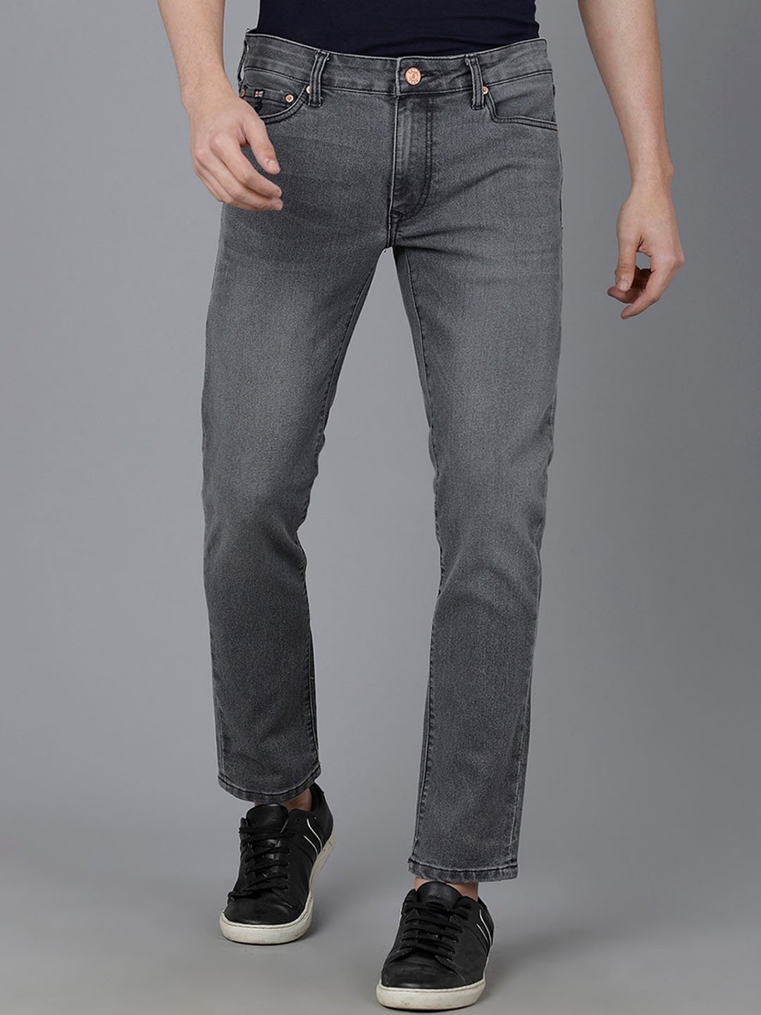 

Double Two Men Lean Straight Fit Low-Rise Light Fade Stretchable Jeans, Grey