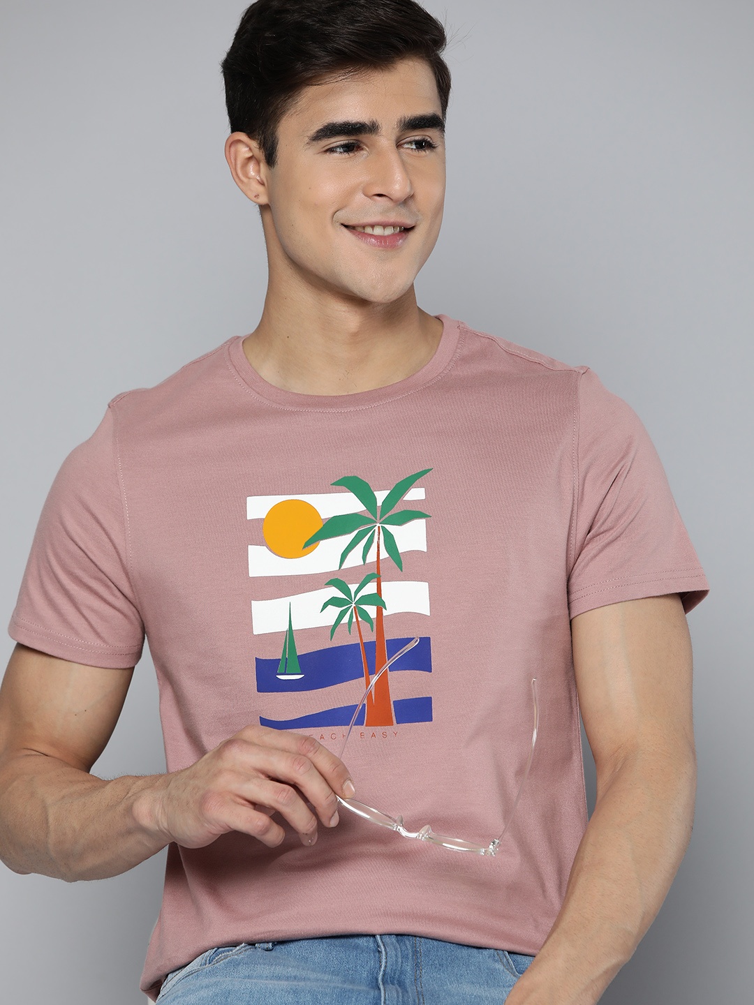 

Mast & Harbour Printed Tropical Pure Cotton T-shirt, Rose