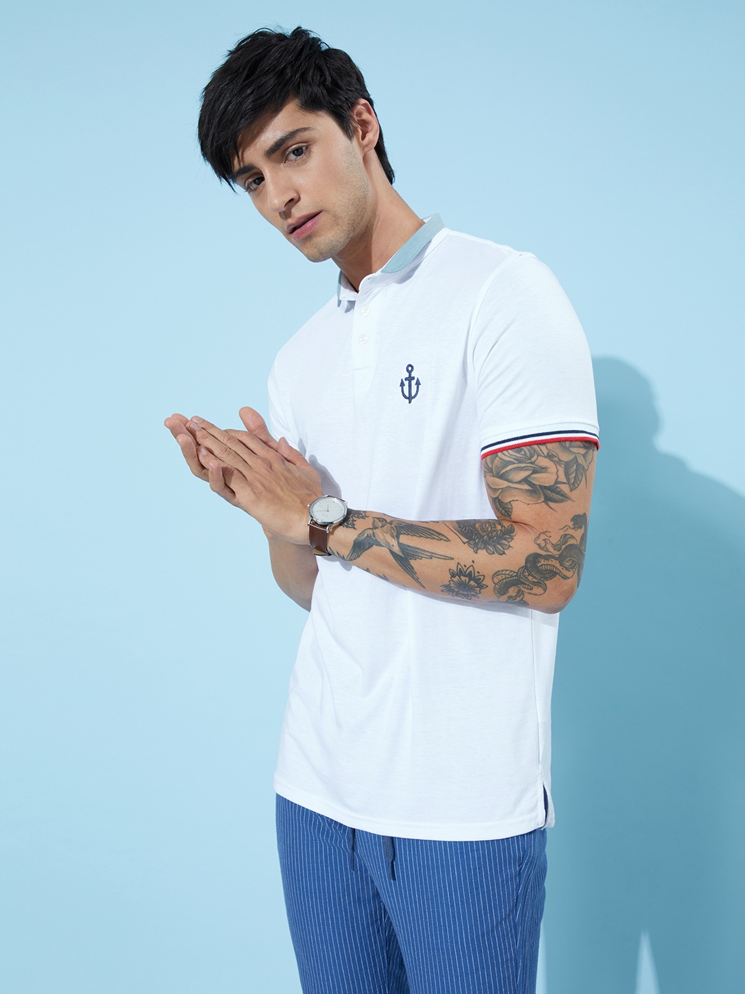 

Mast & Harbour Men Splendid White Love is in the Air Henley Neck T-shirt