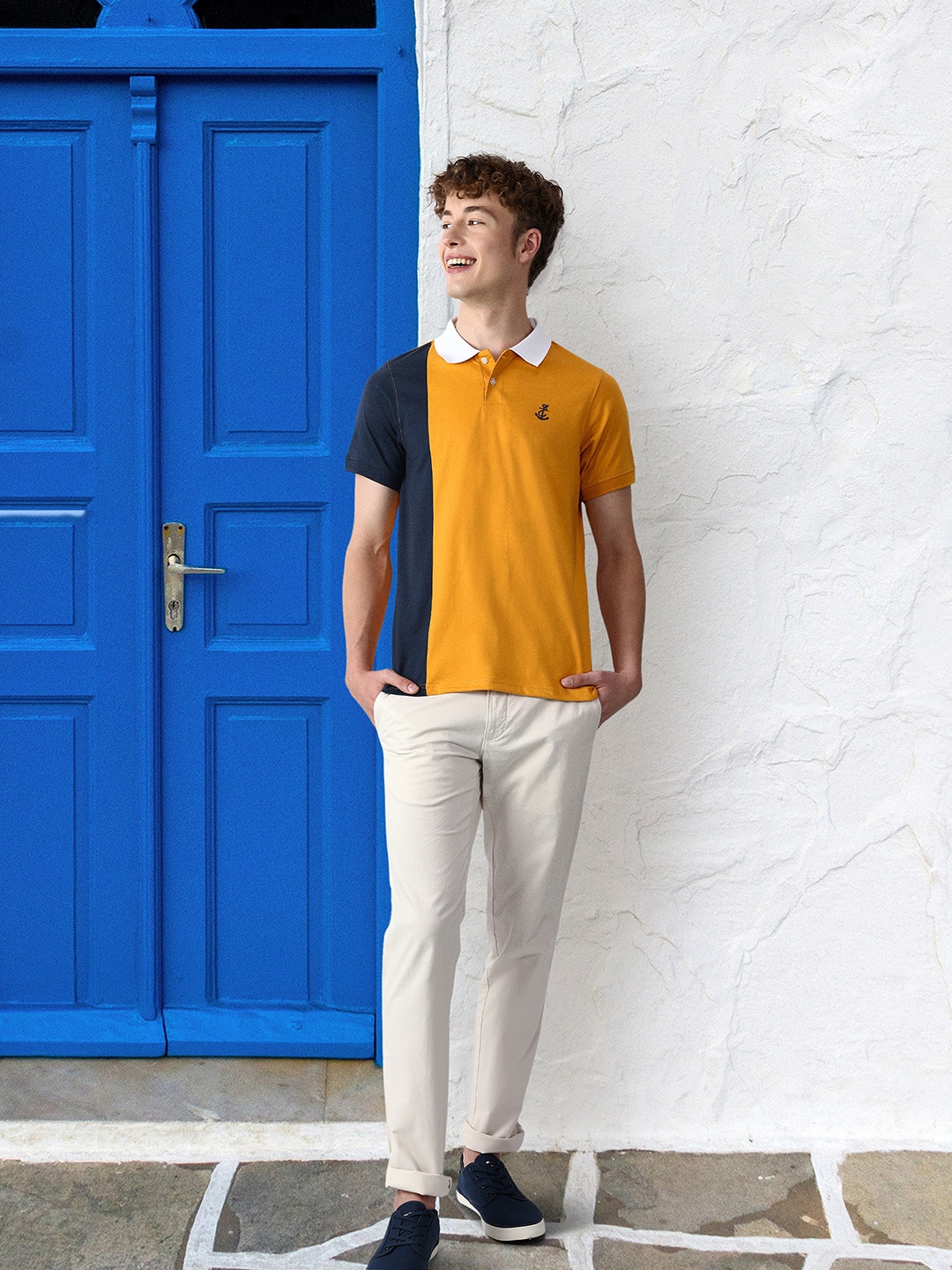 

Mast & Harbour Golden Yellow Knitted Nostalgic Back To School Patched & Panelled T-shirt