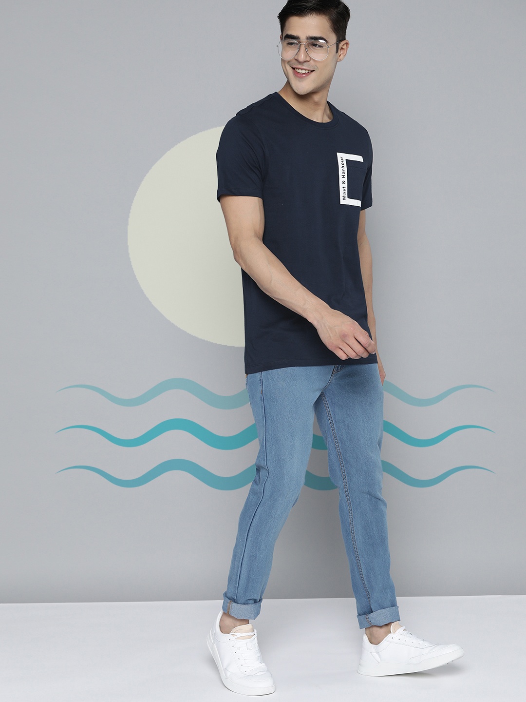 

Mast & Harbour Brand Logo Printed Pure Cotton T-shirt, Navy blue