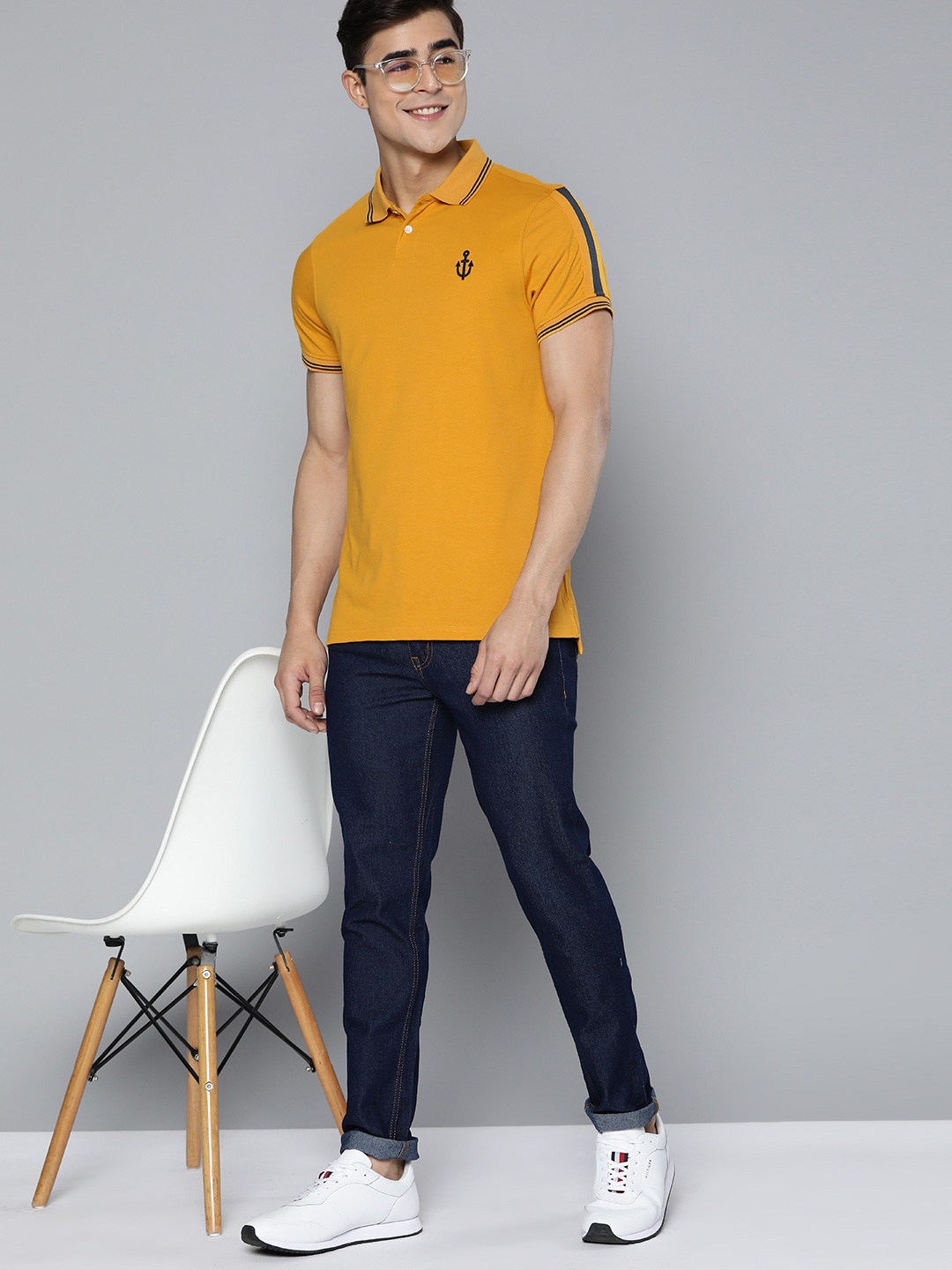 

Mast & Harbour Brand Logo Embroidered Polo Collar T-shirt, Mustard