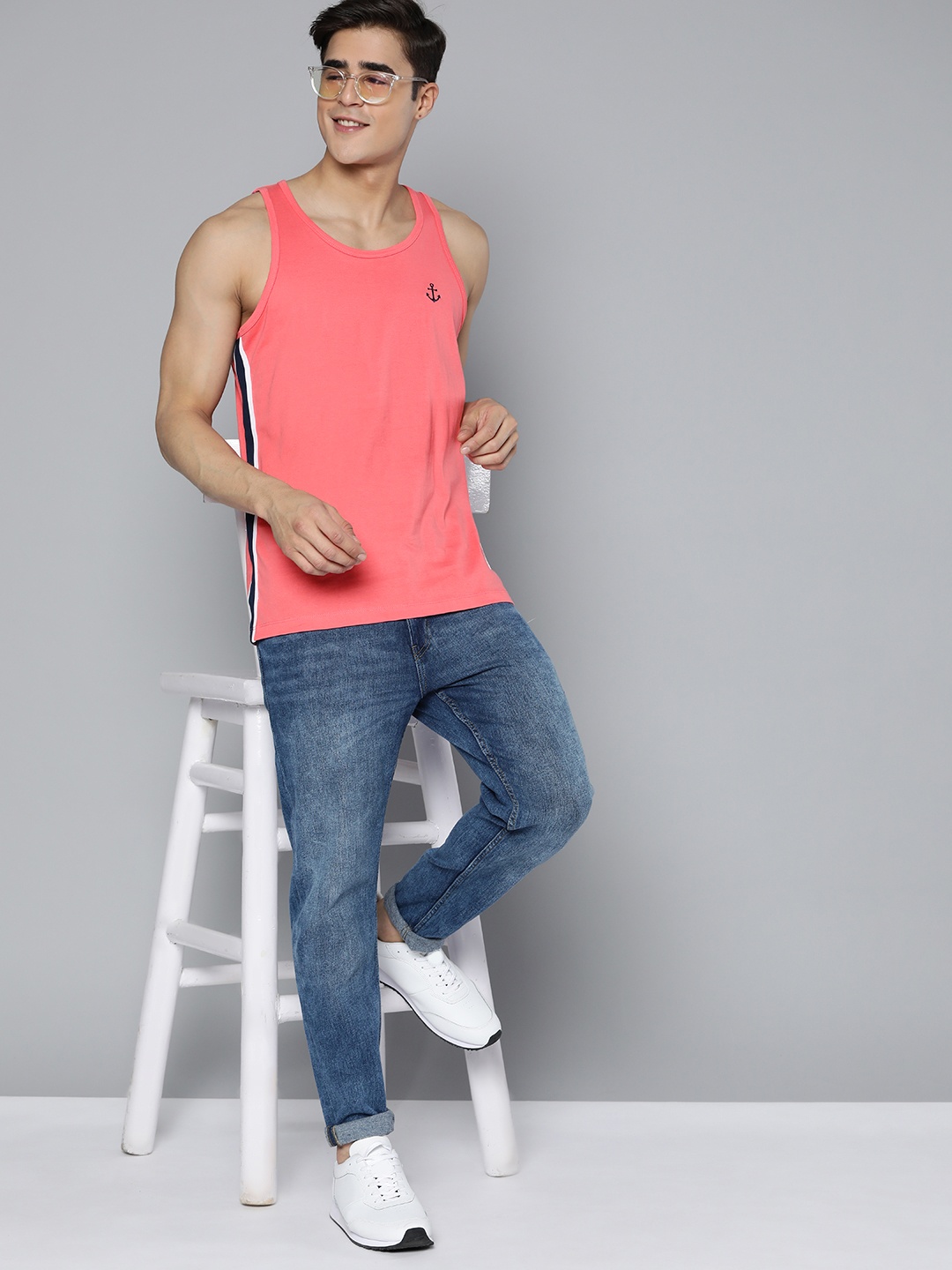 

Mast & Harbour Brand Logo Embroidered Sleeveless Pure Cotton T-shirt, Pink