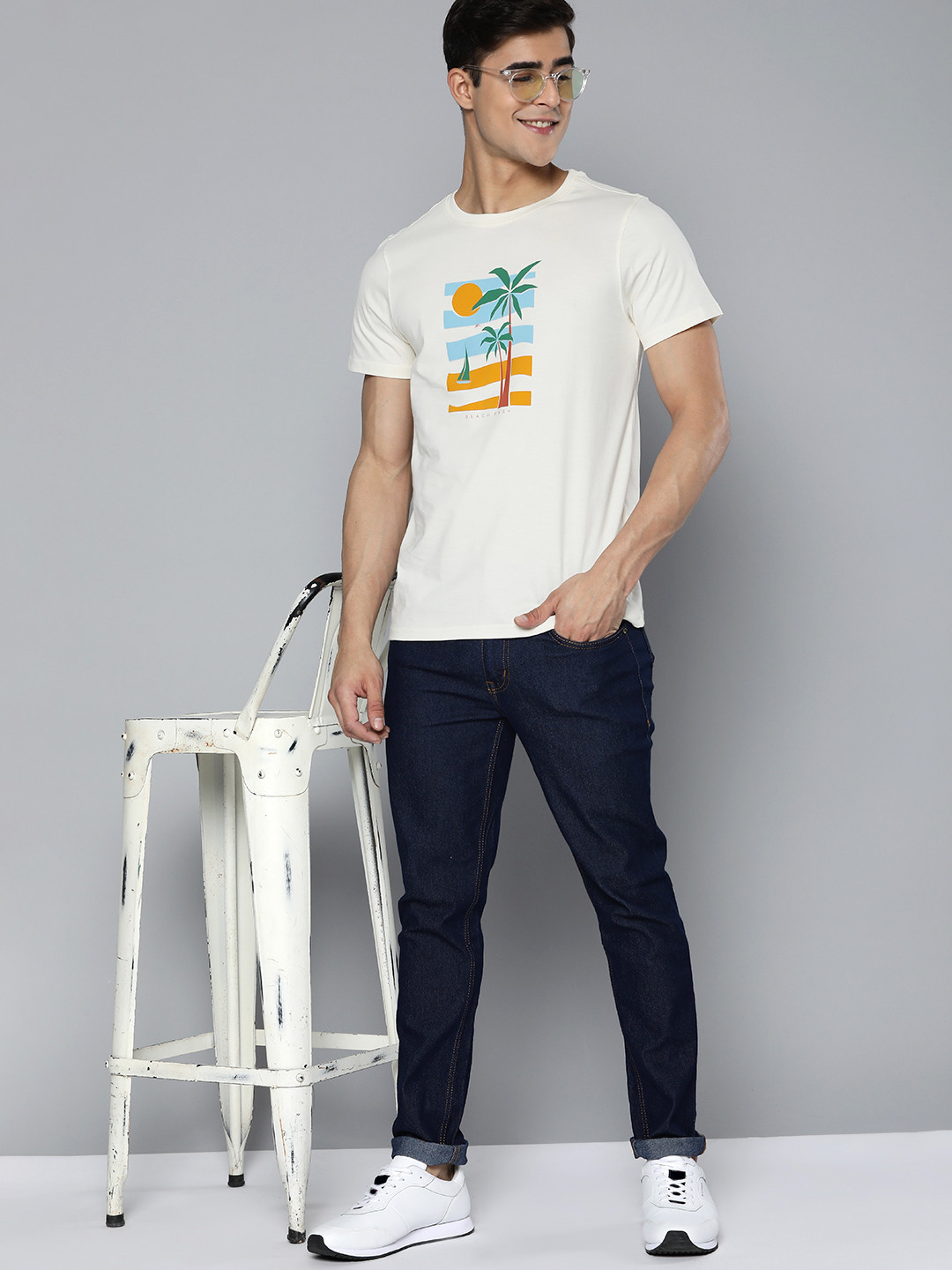 

Mast & Harbour Printed Tropical Pure Cotton T-shirt, Off white