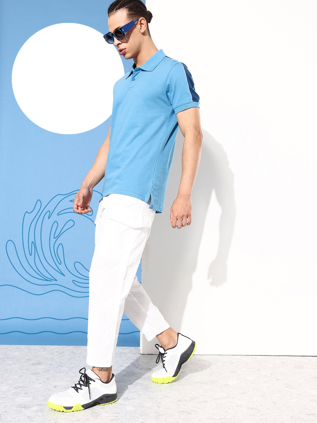 

Mast & Harbour Solid Polo Collar Pure Cotton T-shirt, Blue