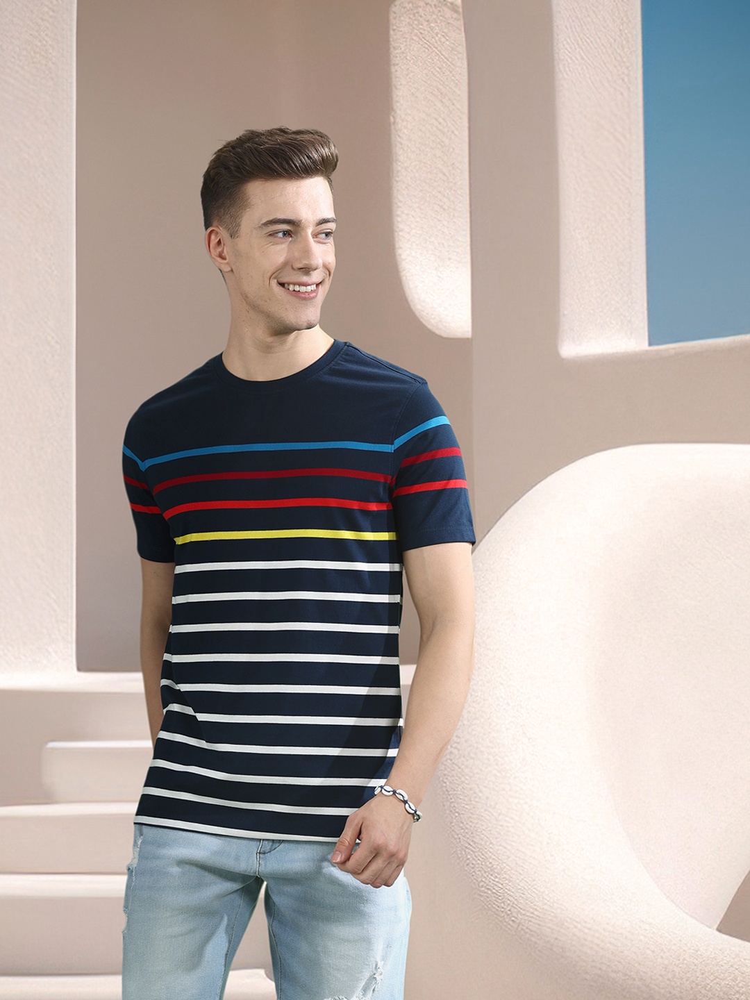 

Mast & Harbour Horizontal Striped Casual T-shirt, Navy blue
