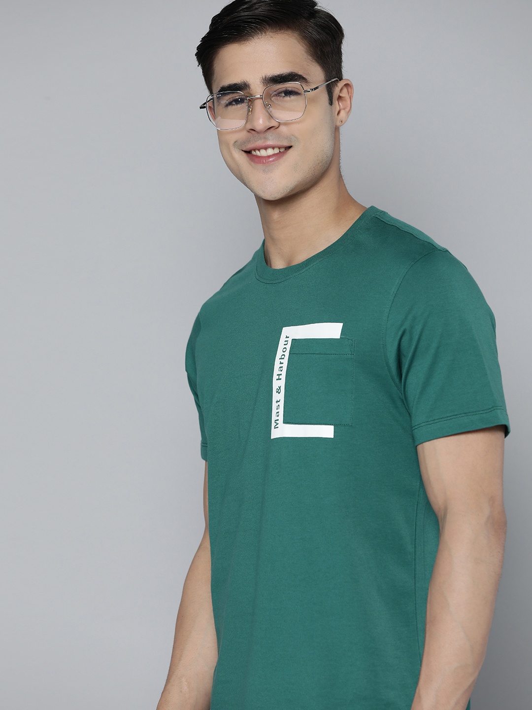 

Mast & Harbour Brand Logo Printed Pure Cotton T-shirt, Green