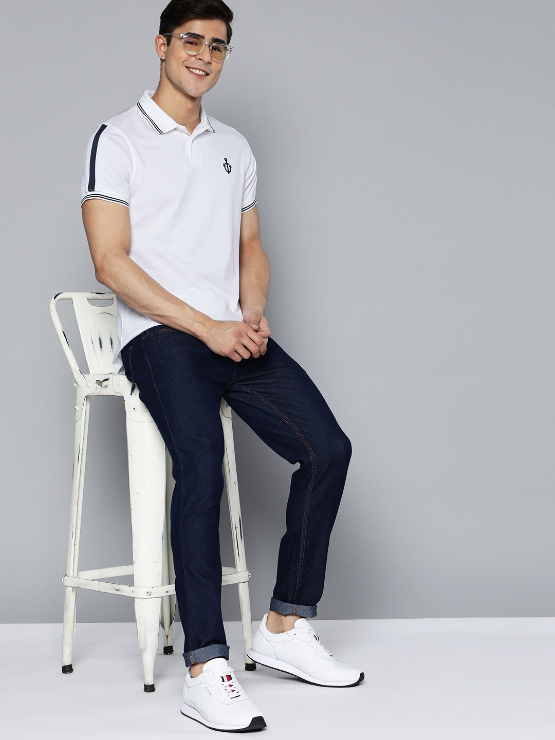

Mast & Harbour Brand Logo Applique Polo Collar T-shirt, White