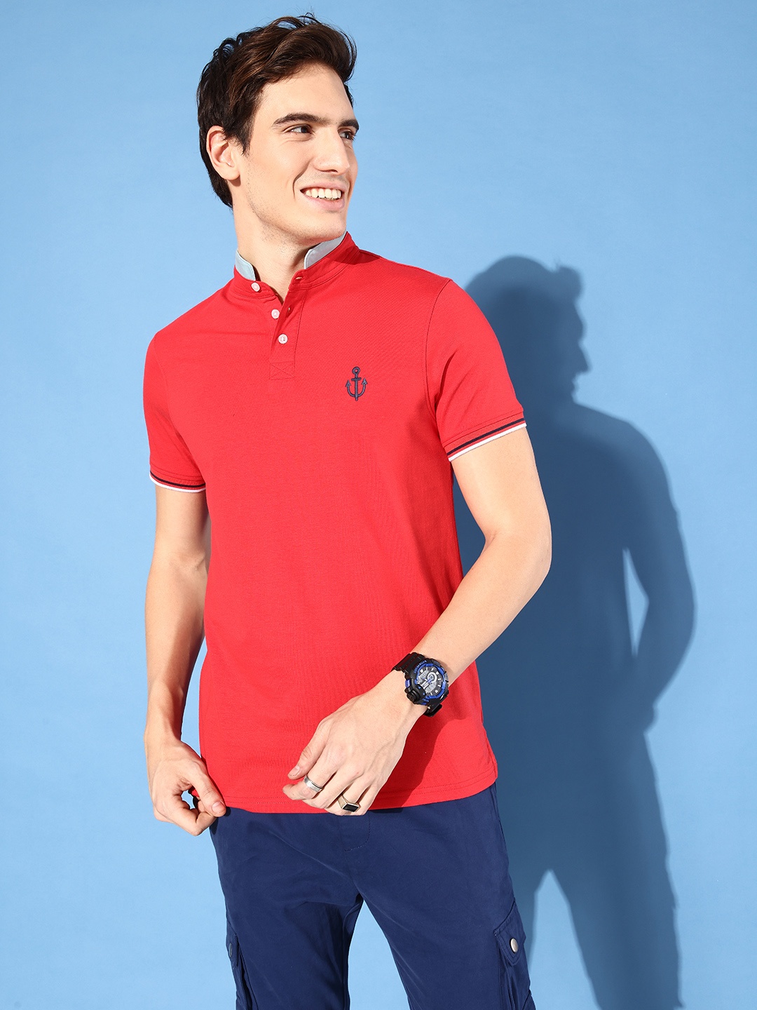 

Mast & Harbour Brand Logo Embroidered Polo Collar T-shirt, Red