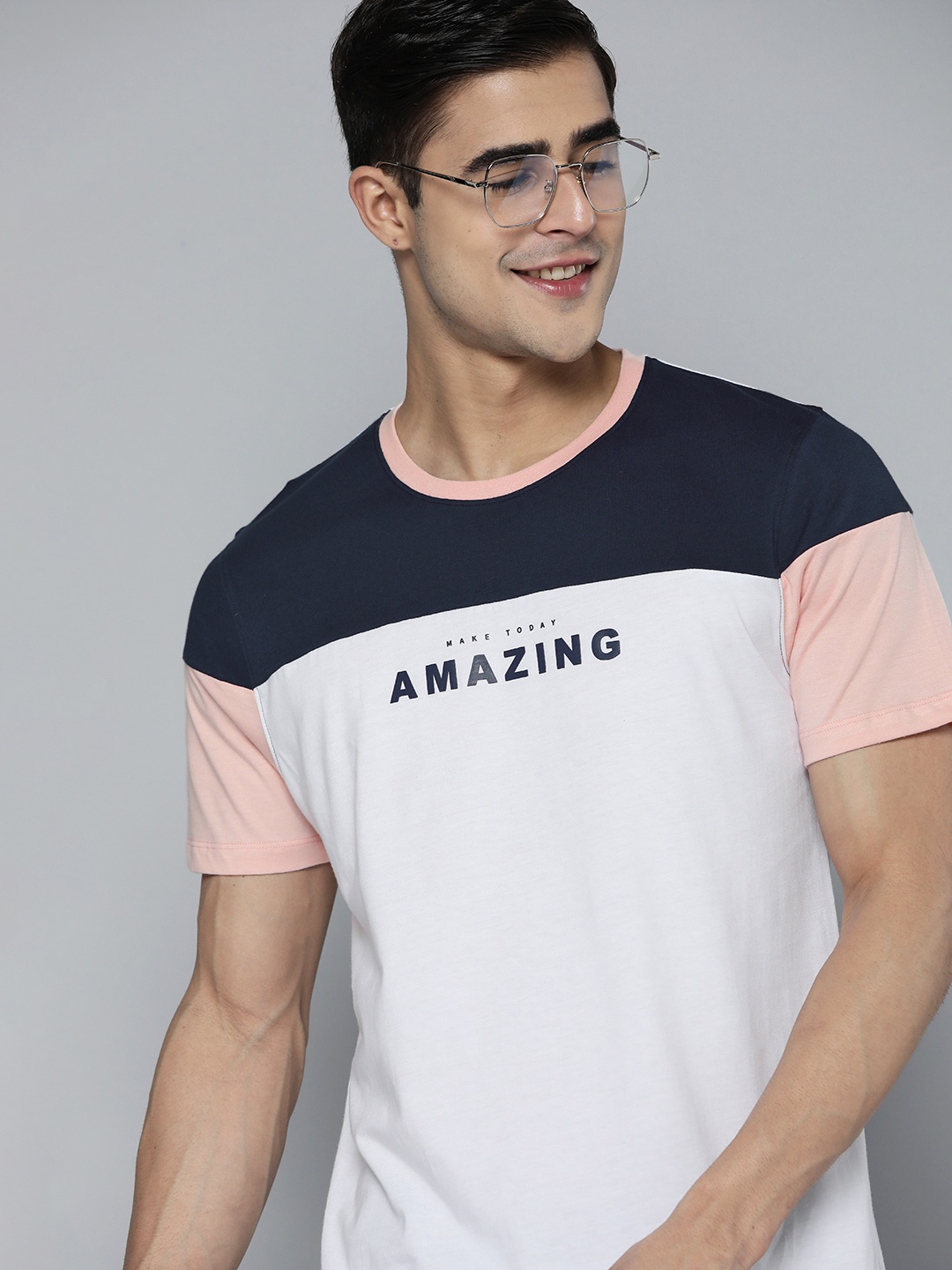 

Mast & Harbour Typography Colourblocked Pure Cotton T-shirt, White