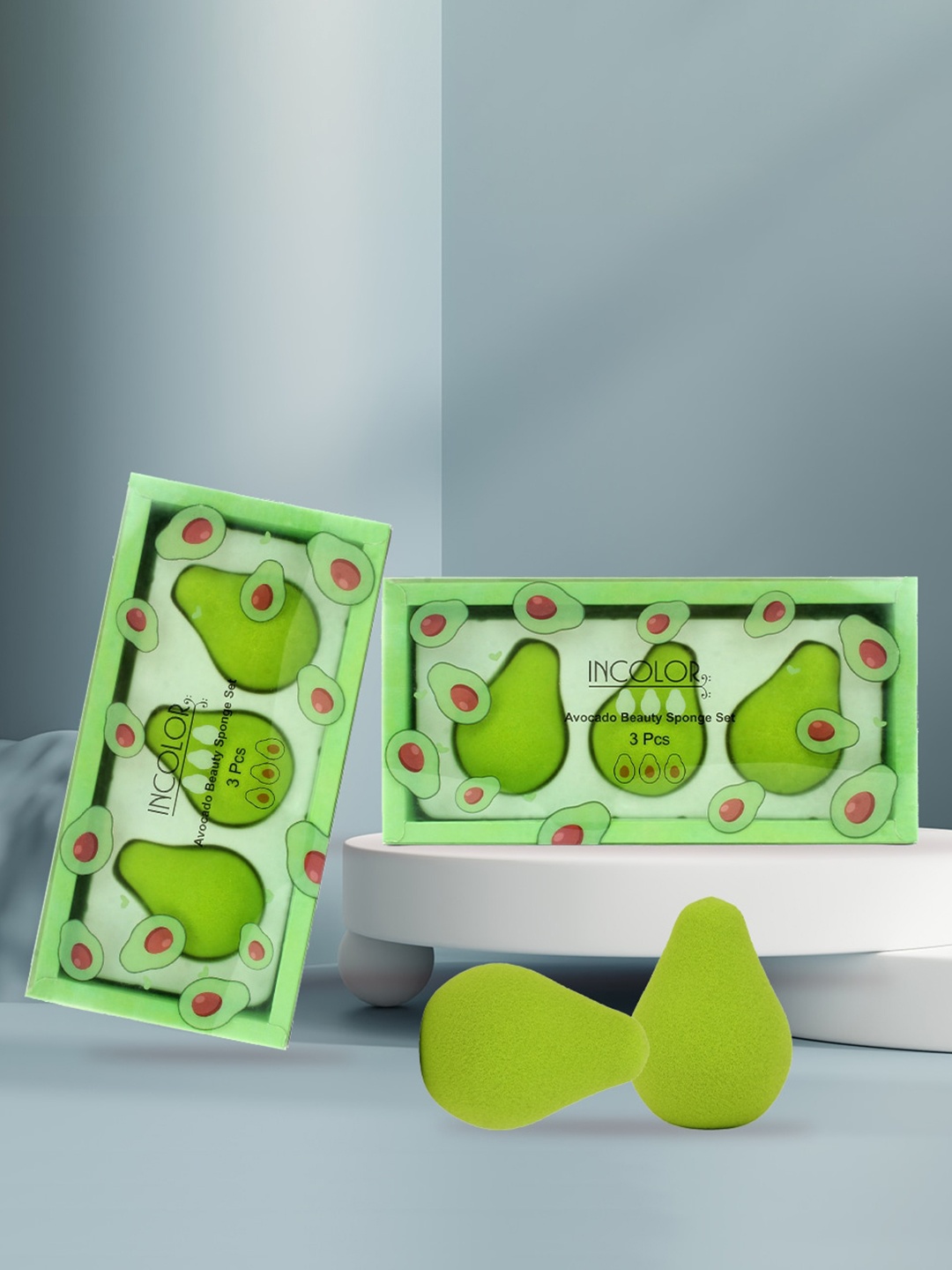 

INCOLOR Set of 3 Avocado Shape Makeup Beauty Sponge - Green