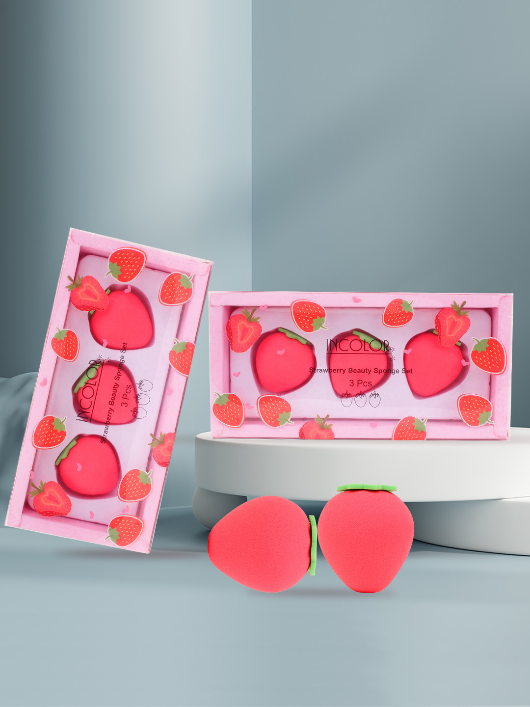 

INCOLOR Set of 3 Strawberry Shape Makeup Beauty Sponge - Pink