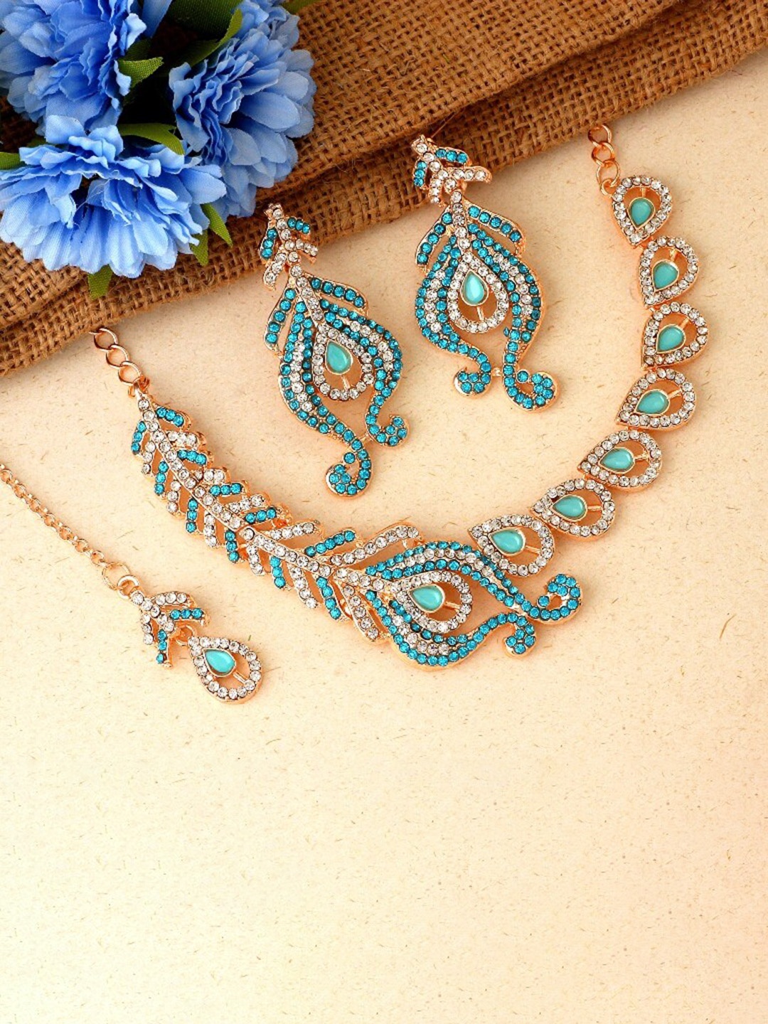 

Atasi International Rose Gold-Plated Crystals-Studded Jewellery Set, Blue