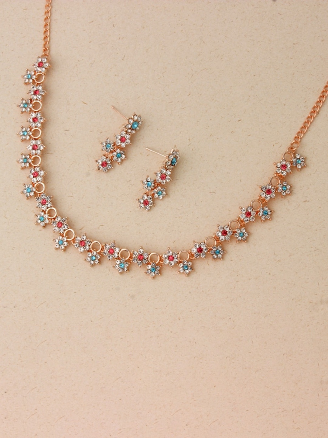 

Atasi International Rose Gold-Plated Crystal Stone-Studded Choker Necklace Set