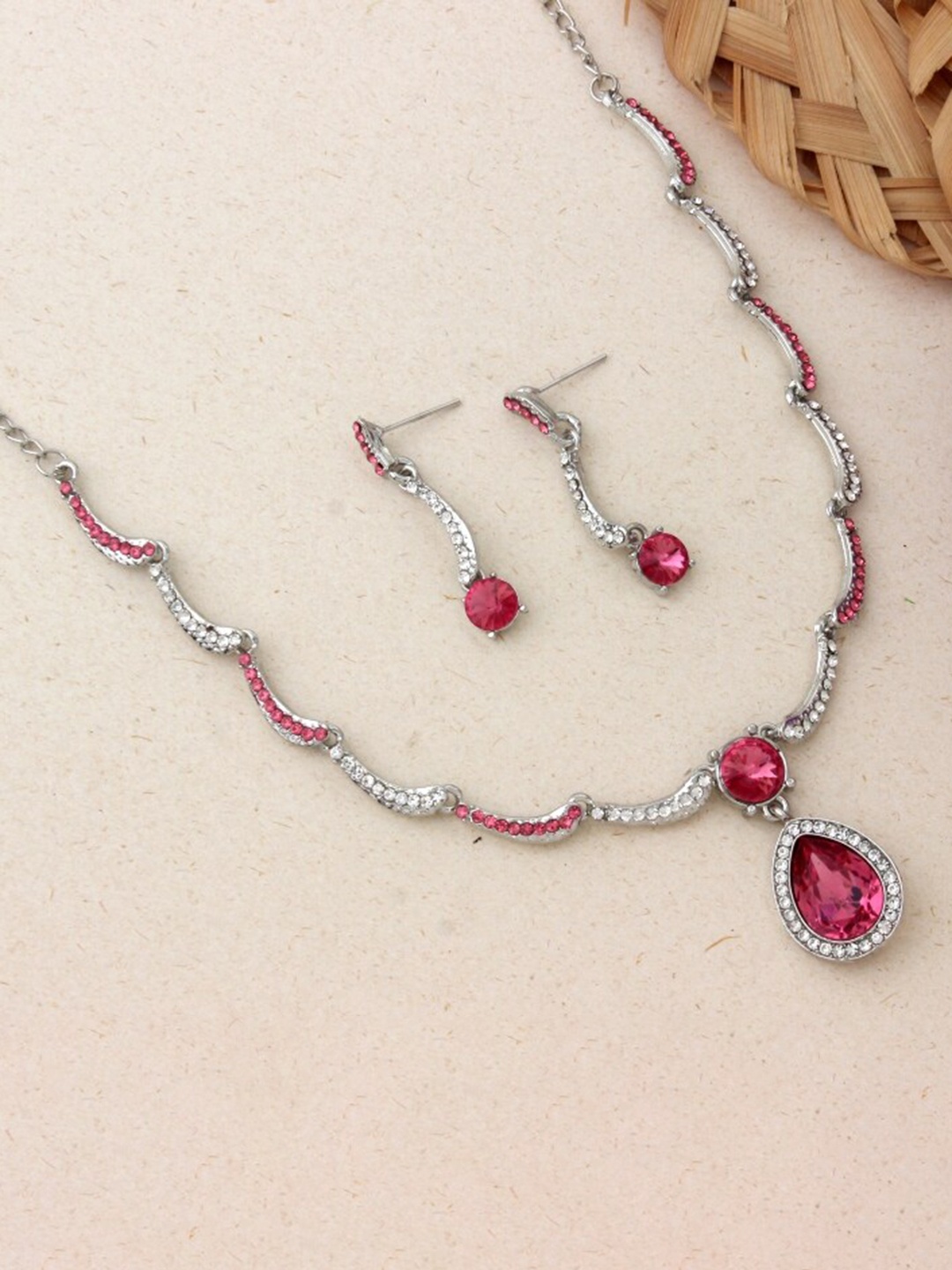 

Atasi International Crystals Studded Jewellery Set, Silver