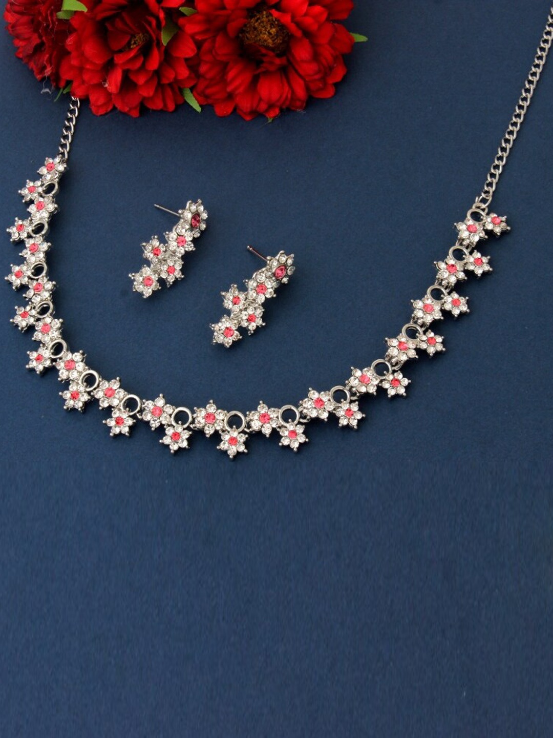

Atasi International Flower Design Necklace Set, Silver