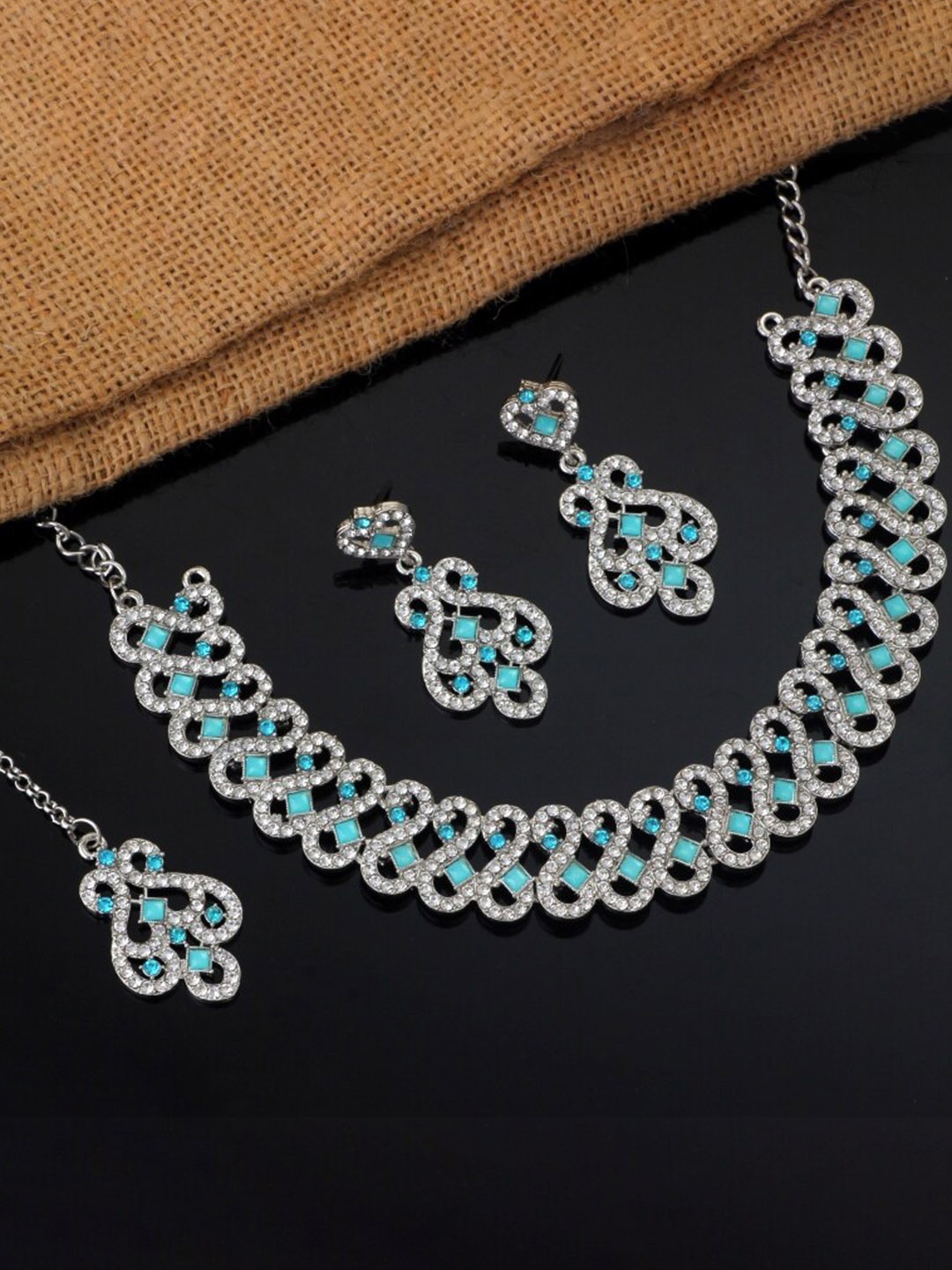 

Atasi International Stone Studded Necklace Set, Silver