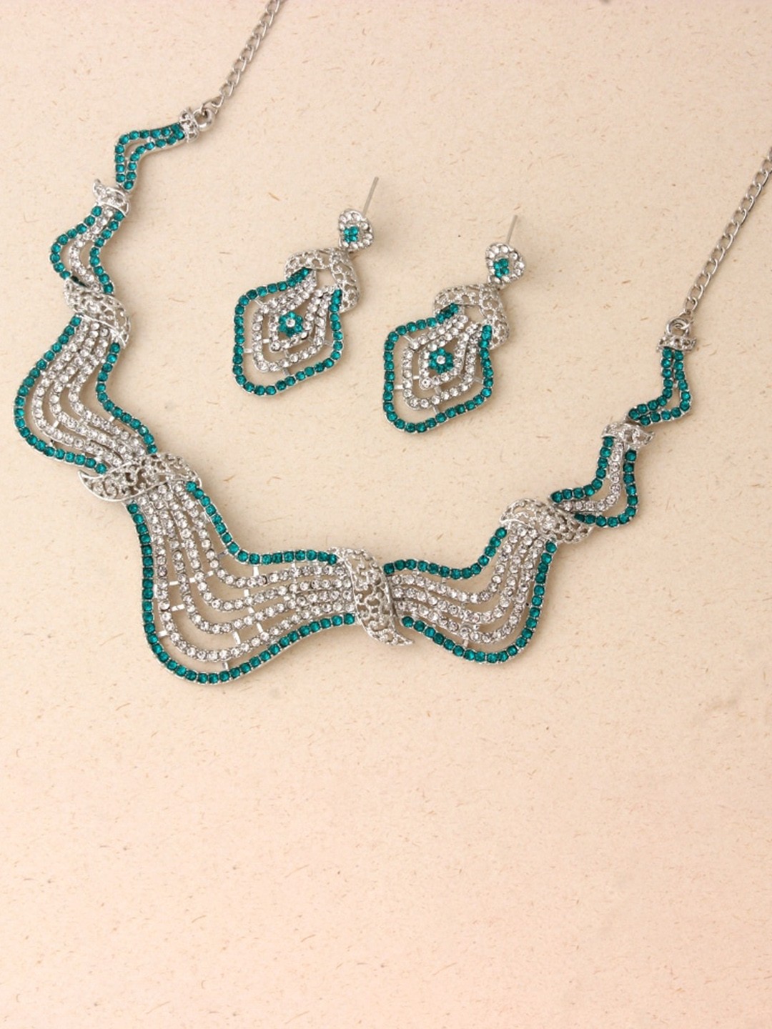 

Atasi International Designer Stone-Studded Jewellery Set, Silver