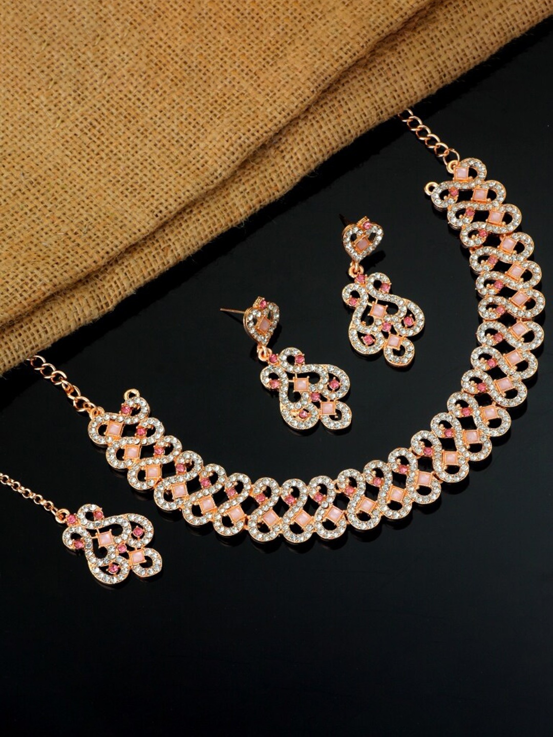 

Atasi International Crystal Studded Jewellery Set, Peach