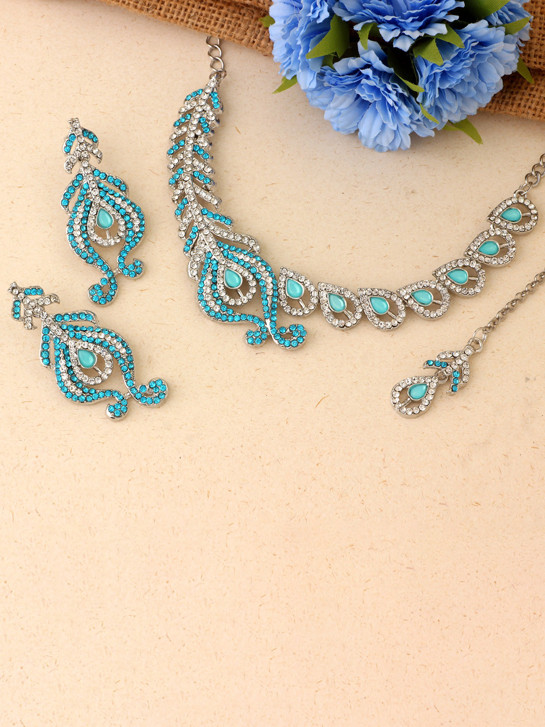 

Atasi International Silver-Plated Crystal-Studded Choker Jewellery Set