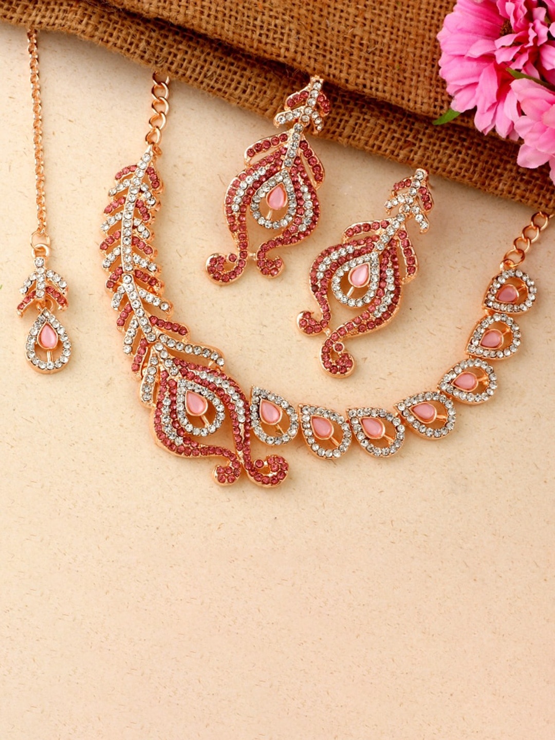 

Atasi International Pink Gold-Plated Studded Choker Jewellery Set, Rose gold