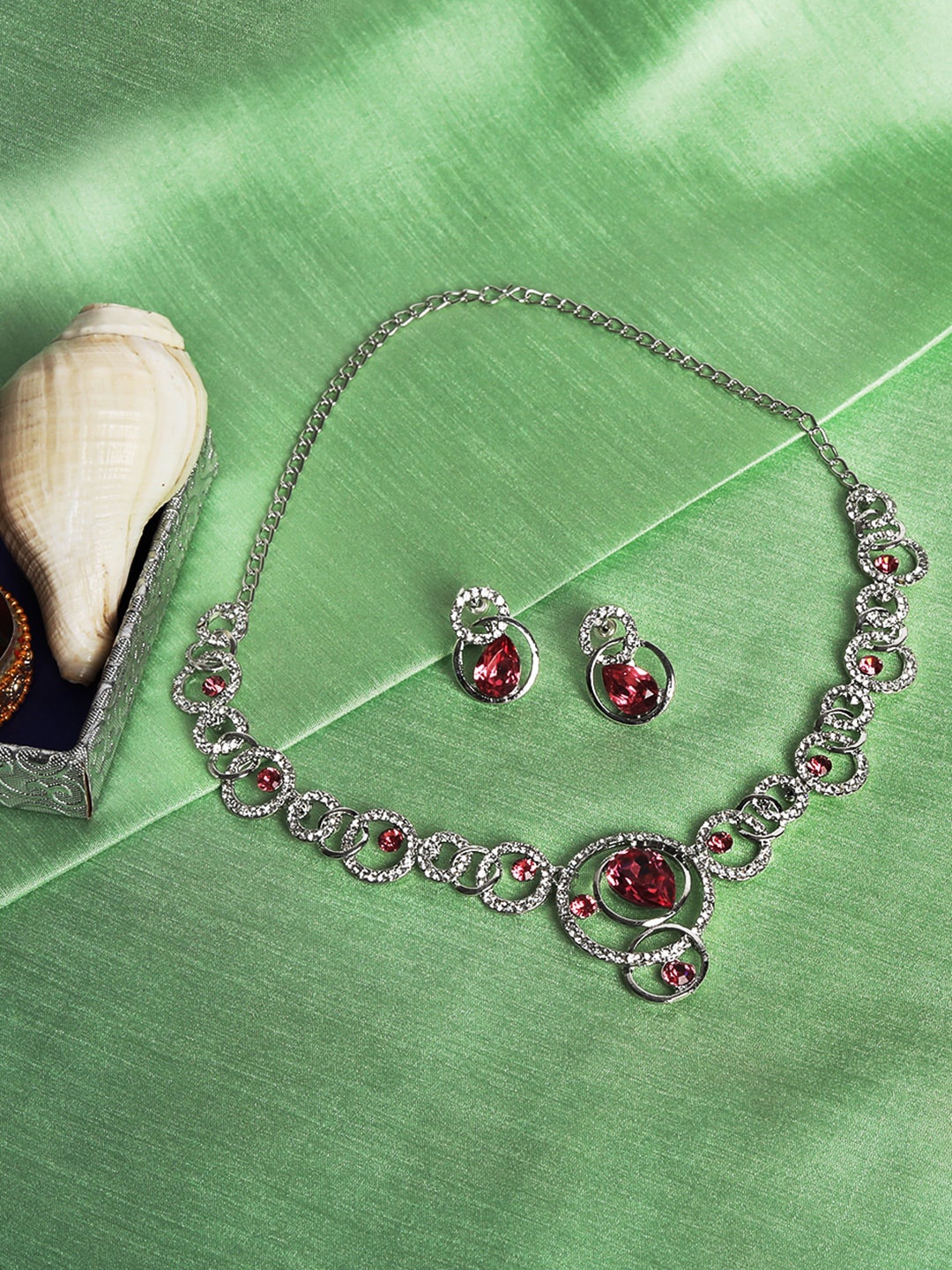 

Atasi International Silver-Plated Stone-Studded Choker Jewellery Set