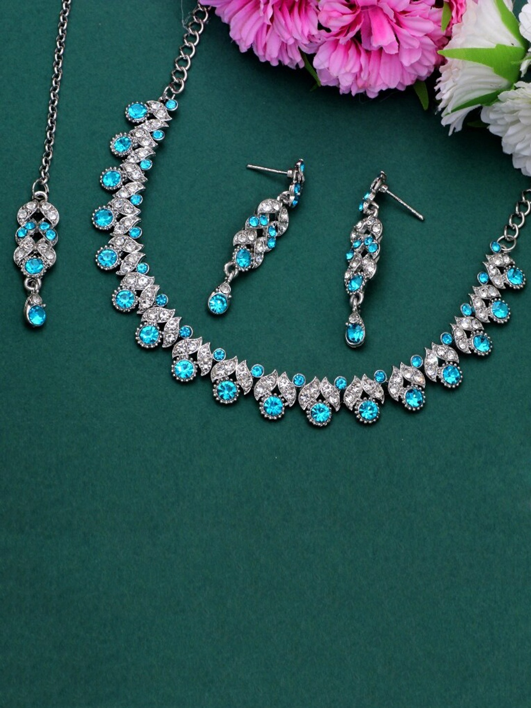 

Atasi International Silver-Plated Crystal-Studded Choker Jewellery Set