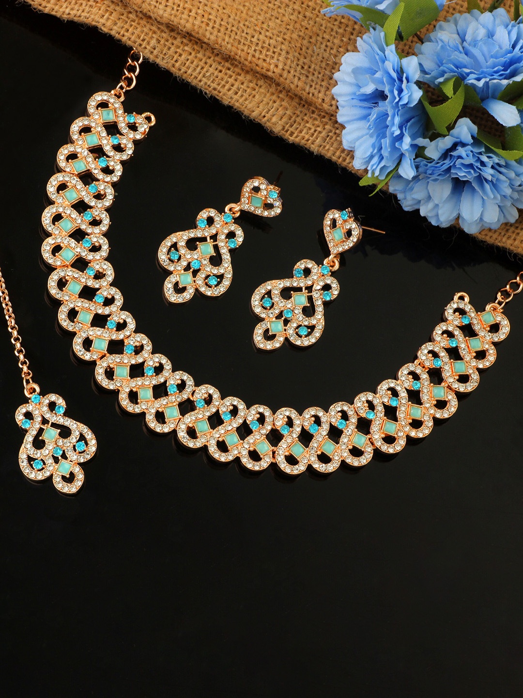 

Atasi International Rose Gold-Plated Crystal Stone-Studded Choker Jewellery Set