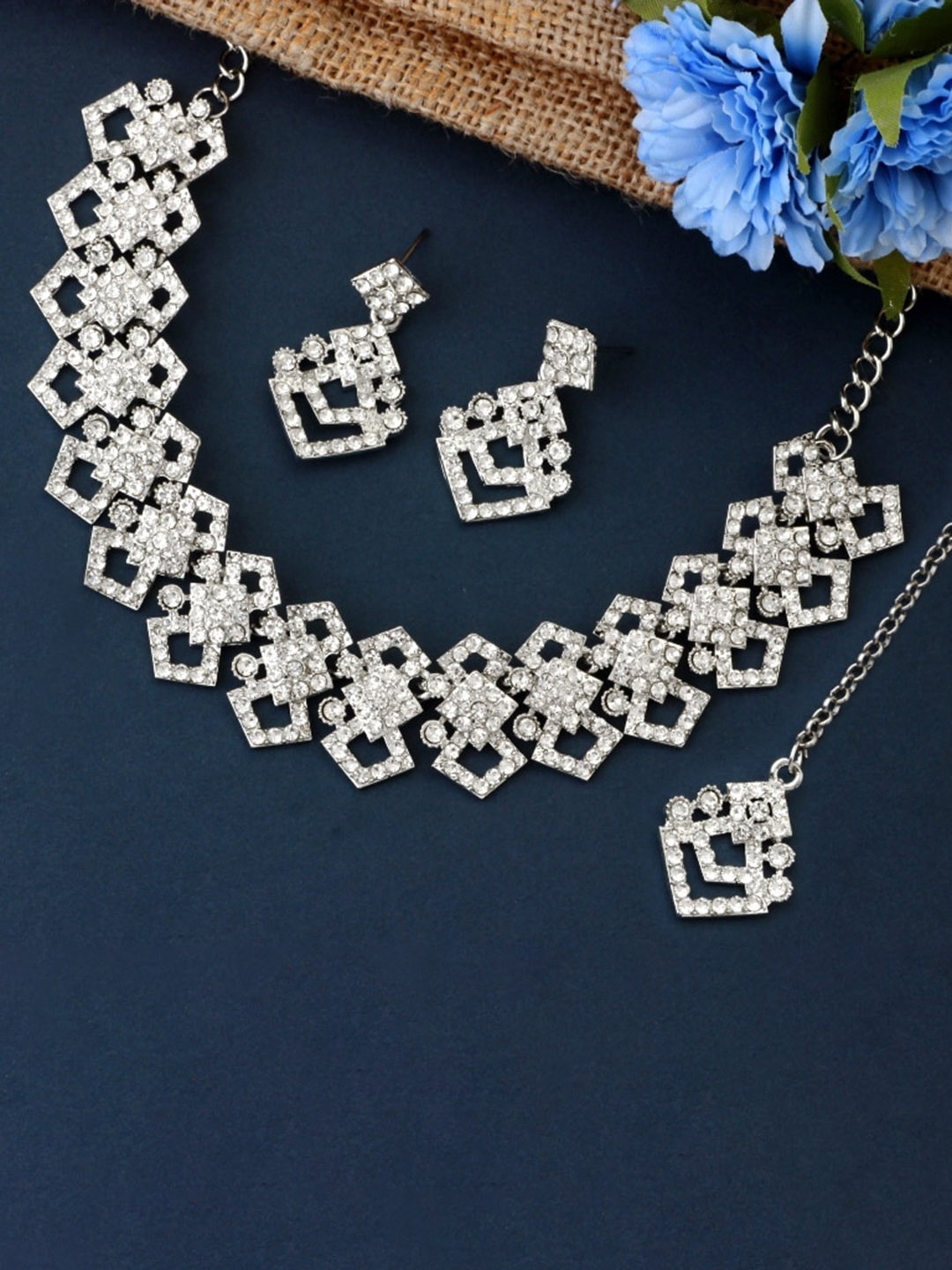 

Atasi International Silver-Plated Stone Studded Choker Jewellery Set